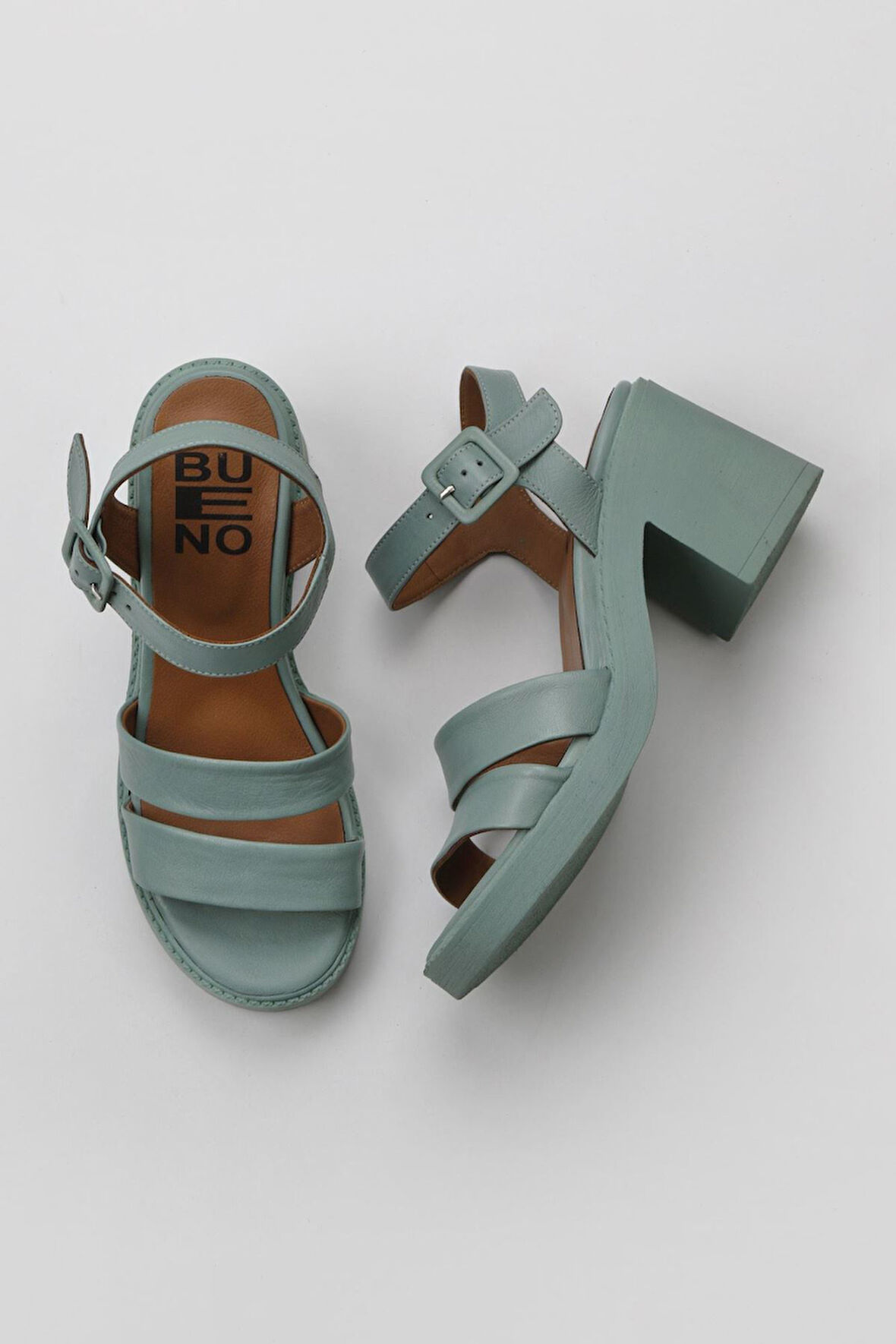 Bueno Shoes Yeşil Açık Deri Kadın Topuklu Sandalet 01wy12506