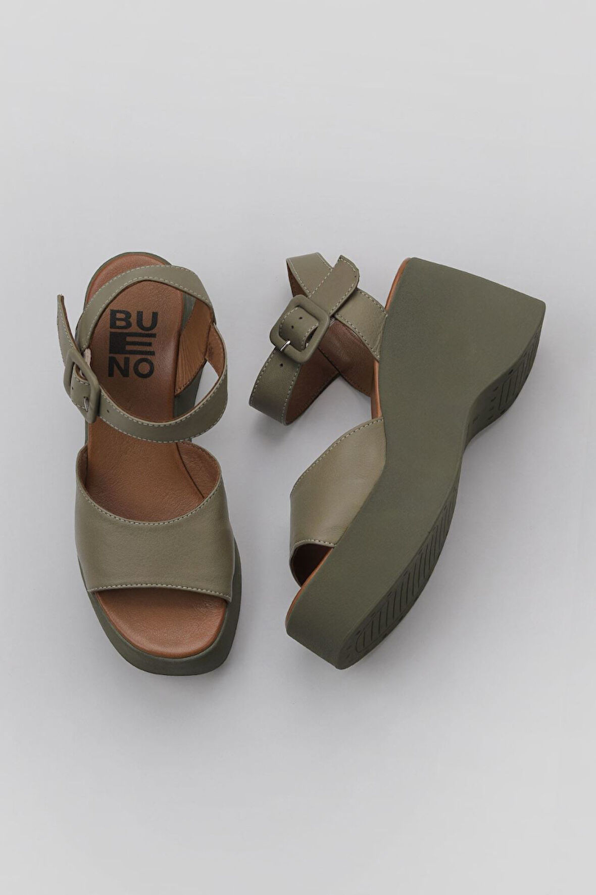 Bueno Shoes Haki Deri Kadın Dolgu Topuklu Ayakkabı 01wy9009