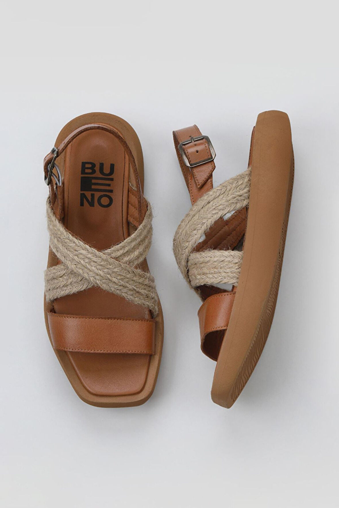 Bueno Shoes Taba Hasır Koyu Deri Kadın Sandalet 01wy1011