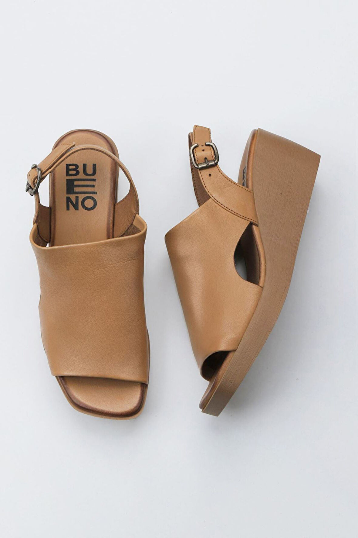 Bueno Shoes Taba Taba Deri Kadın Dolgu Topuklu Sandalet 01wy2407