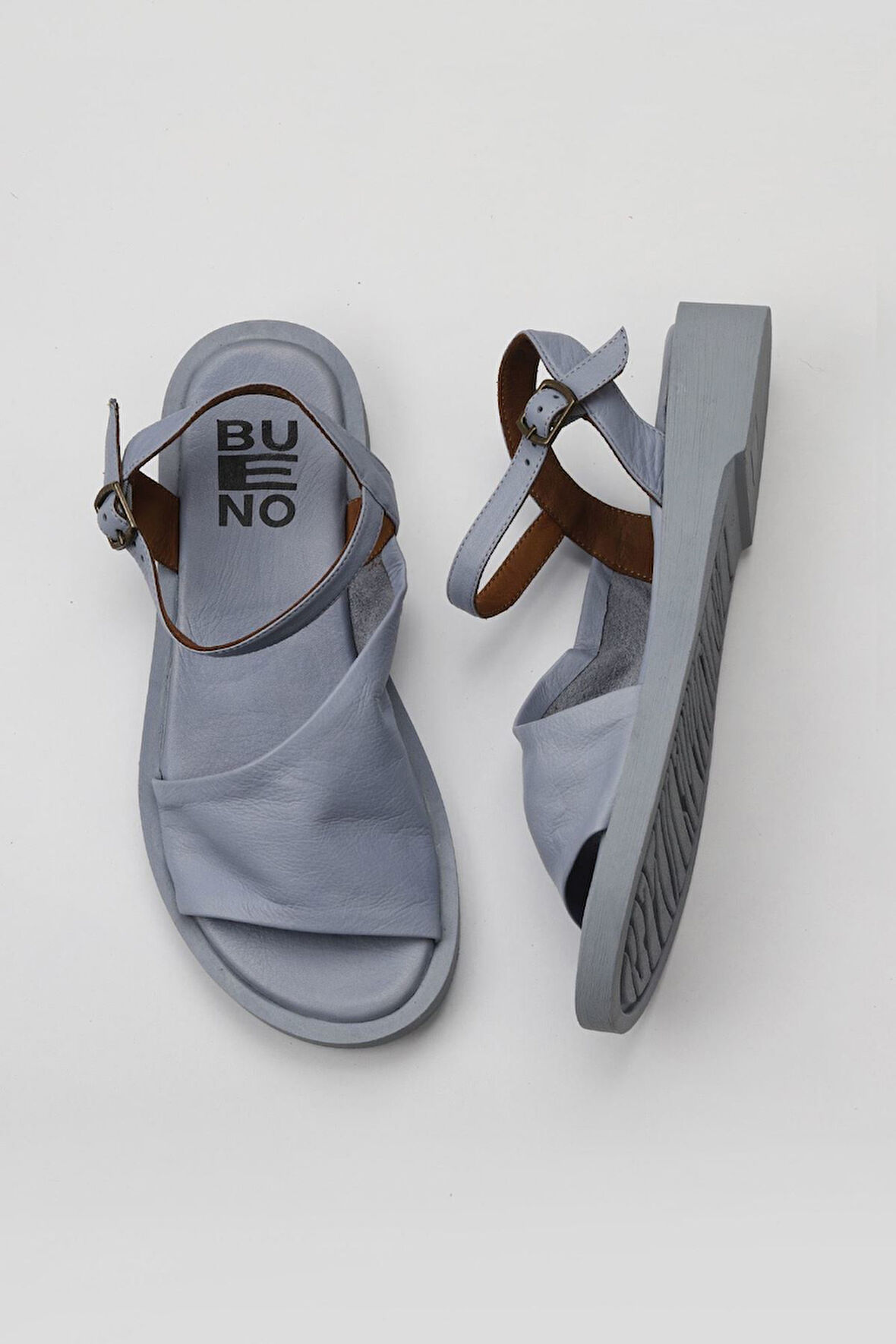 Bueno Shoes Mavi Deri Kadın Düz Sandalet 01wy2901