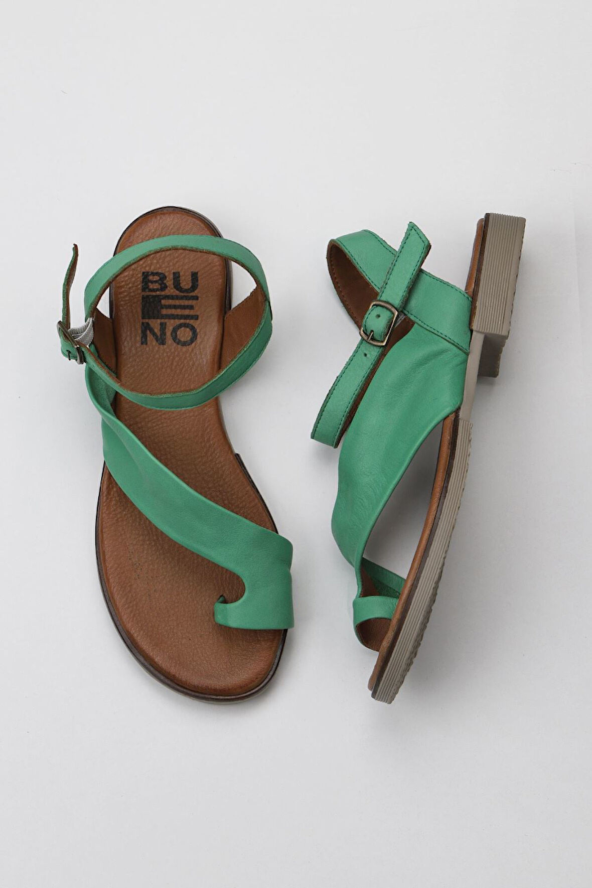 Bueno Shoes Yeşil Koyu Deri Kadın Parmak Arası Sandalet 01wy2501