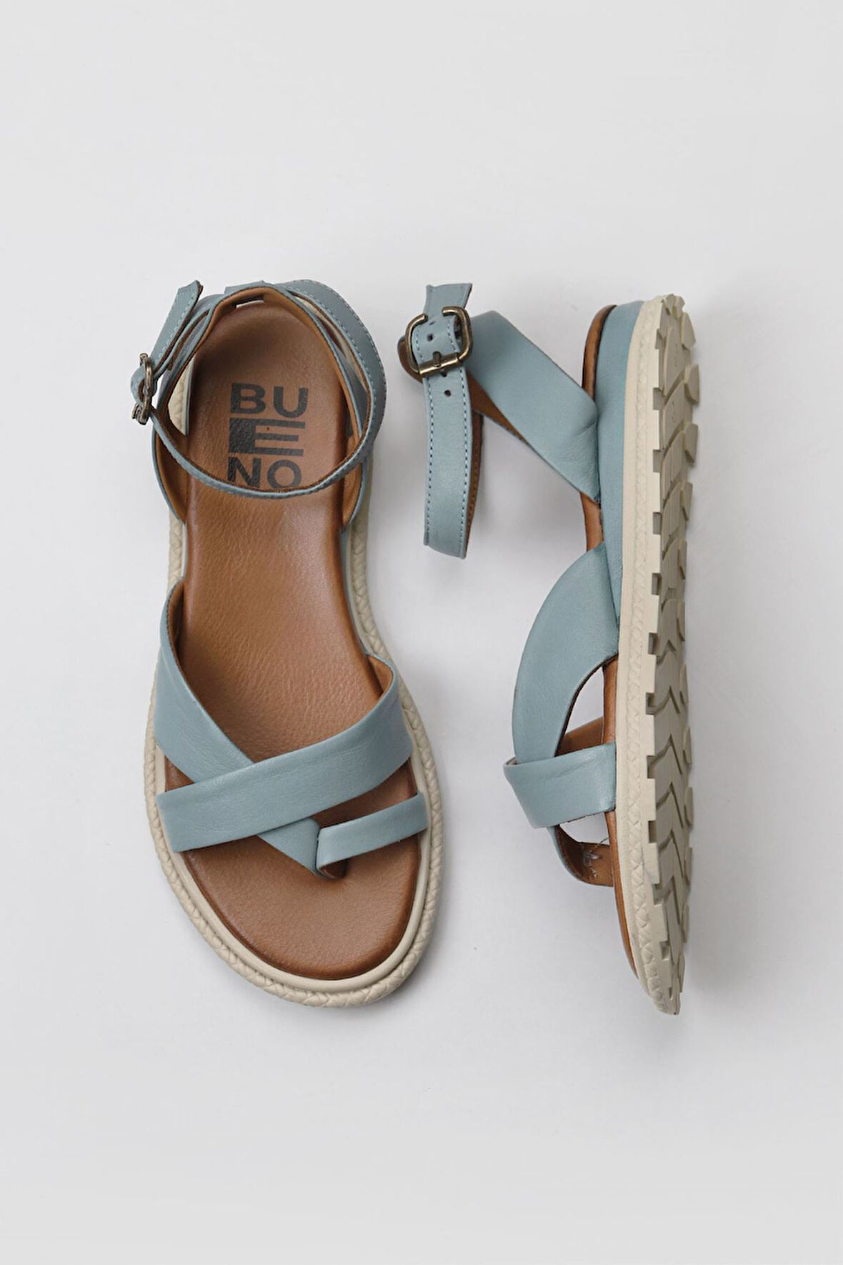 Bueno Shoes Mavi Deri Kadın Parmak Arası Sandalet 01wy5407