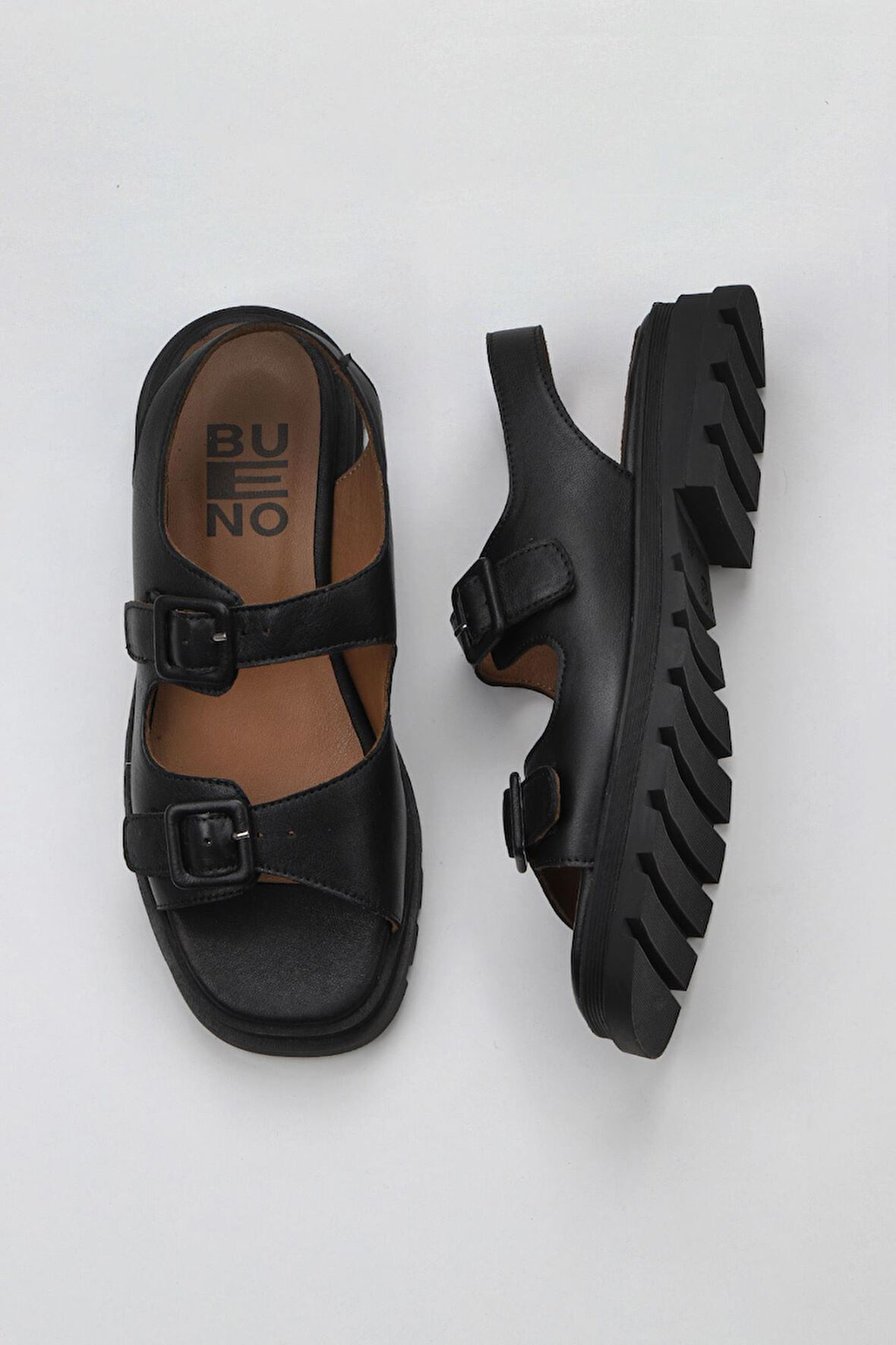 Bueno Shoes Siyah Khv Deri Kadın Düz Sandalet 01wy5505