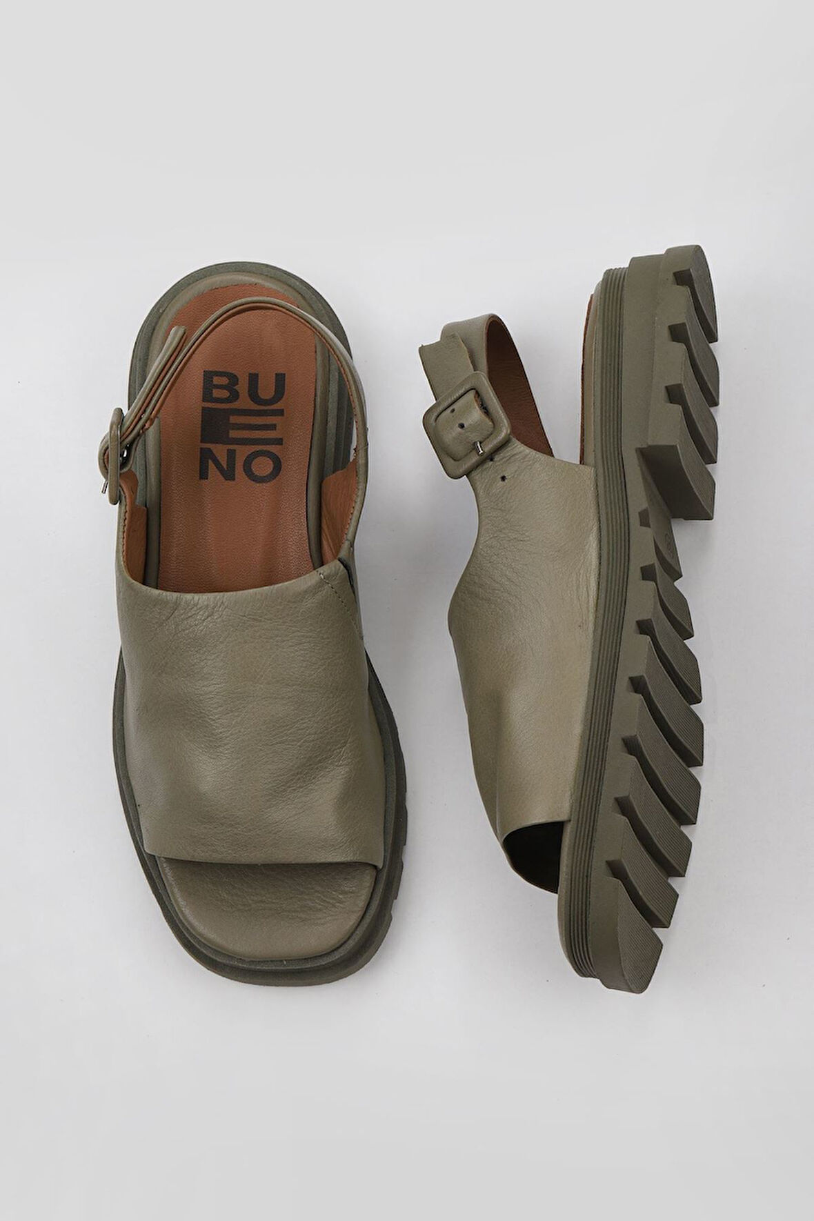 Bueno Shoes Haki Deri Kadın Düz Sandalet 01wy5506