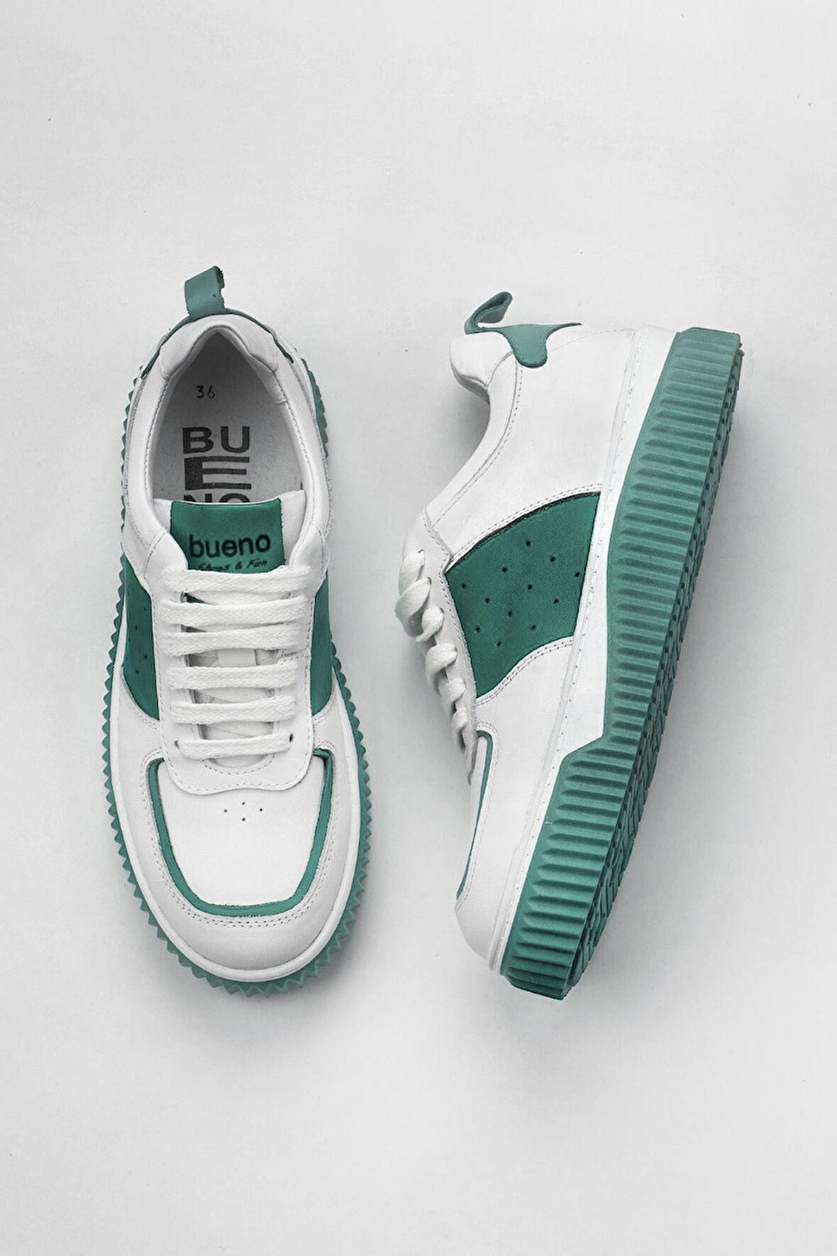 Bueno Shoes Beyaz Yeşil Deri Kadın Spor Ayakkabı 01wz10401