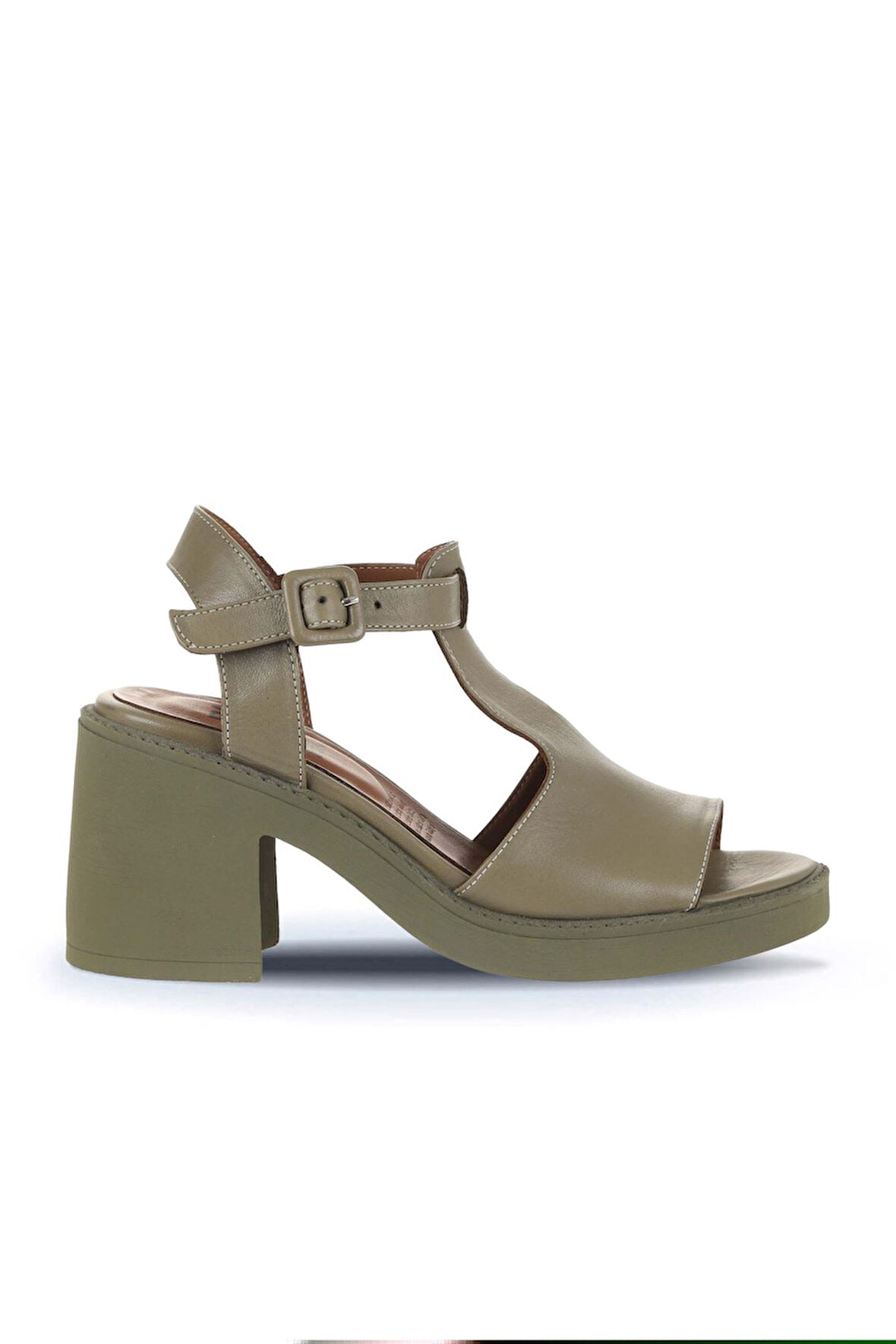Bueno Shoes Haki Deri Kadın Topuklu Sandalet 01wa1702
