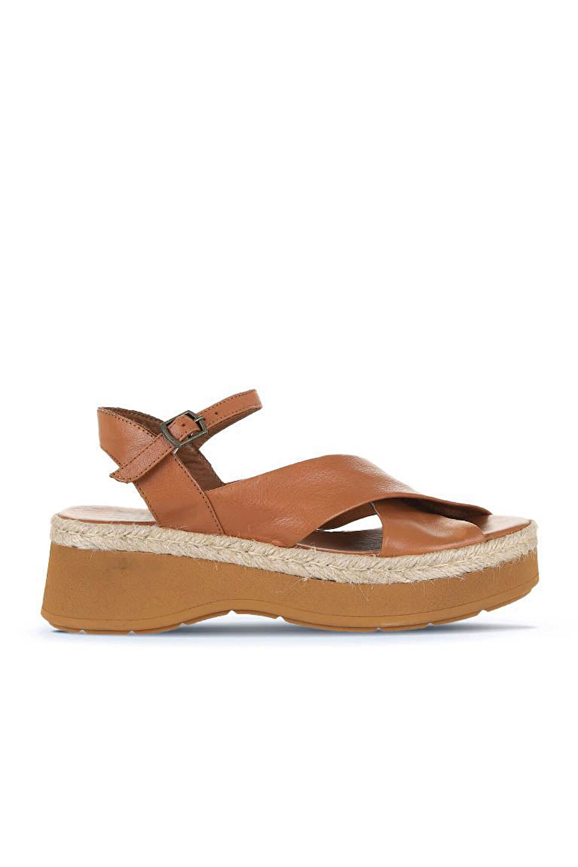 Bueno Shoes Taba Koyu Deri Kadın Dolgu Topuklu Sandalet 01wy8205