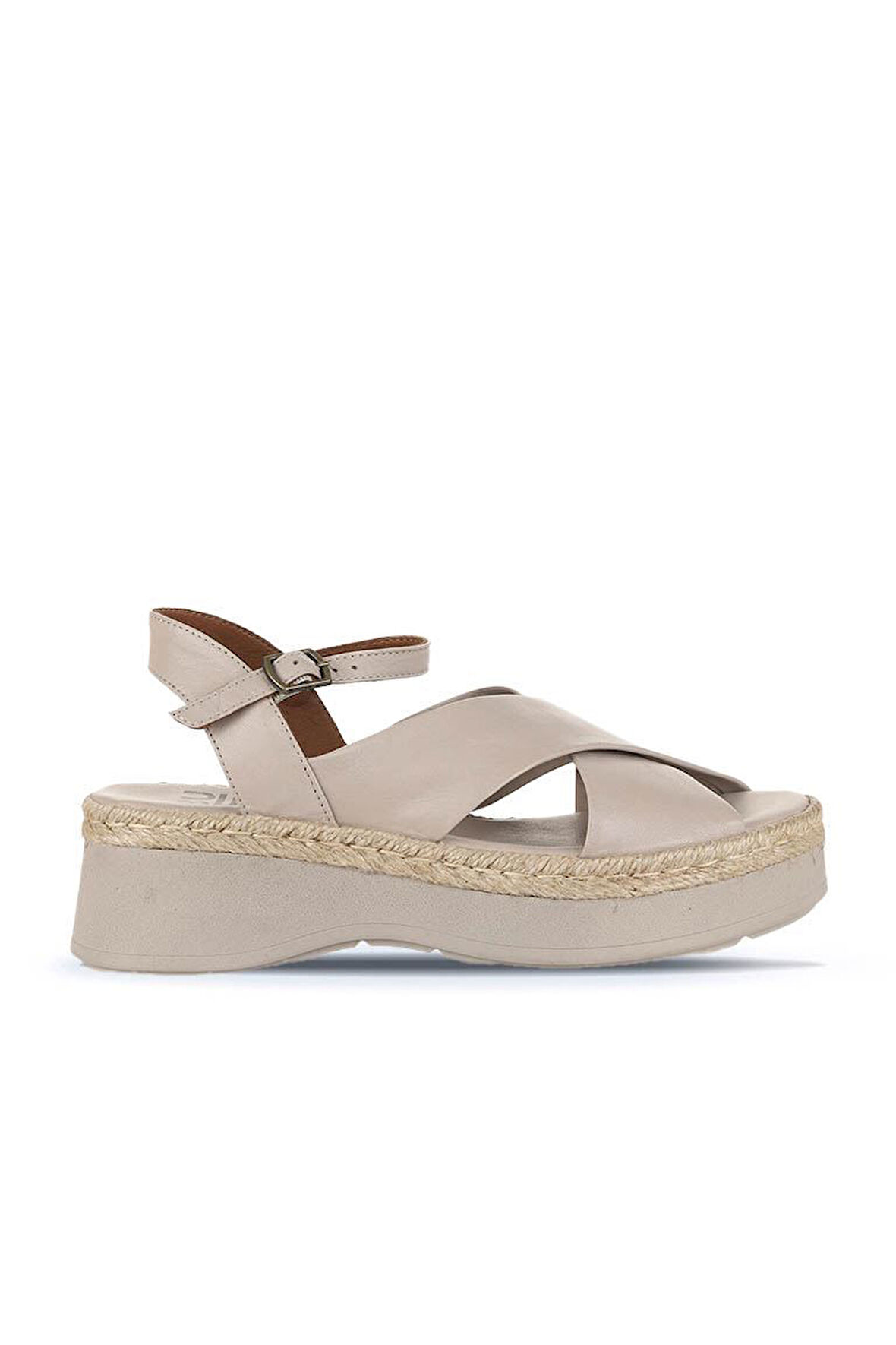 Bueno Shoes Gri Deri Kadın Dolgu Topuklu Sandalet 01wy8205