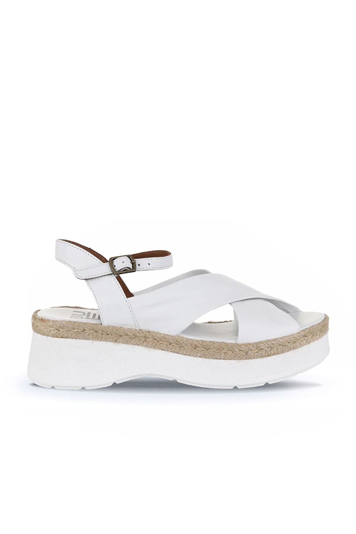 Bueno Shoes Beyaz Deri Kadın Dolgu Topuklu Sandalet 01wy8205