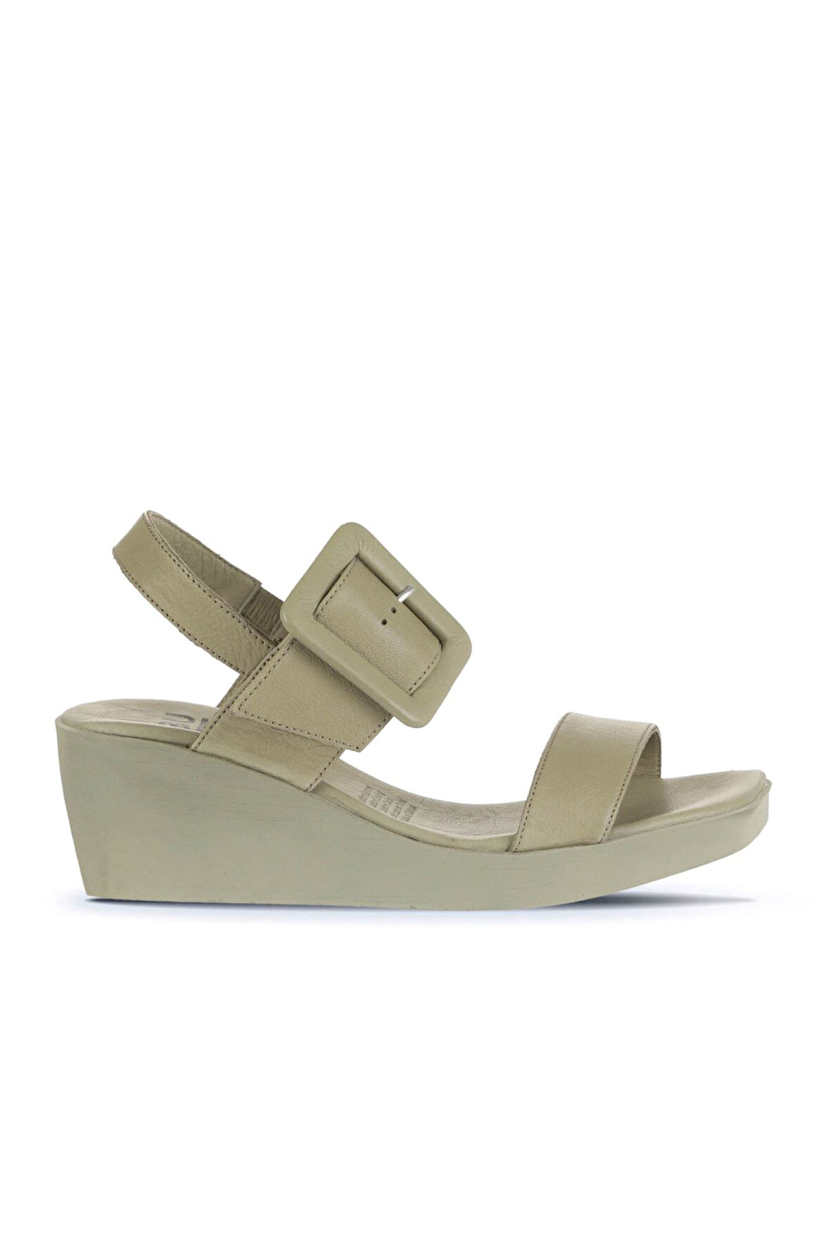 Bueno Shoes Haki Deri Kadın Dolgu Topuklu Sandalet 01wa0400