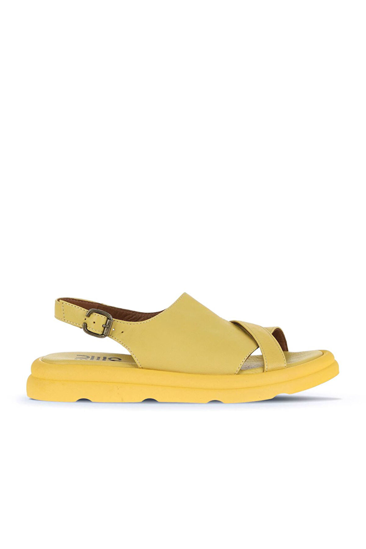 Bueno Shoes Sarı Deri Kadın Dolgu Topuklu Sandalet 01wa2605