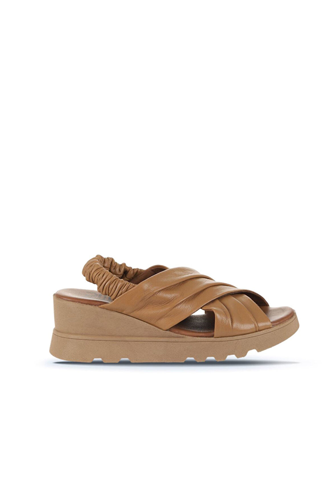 Bueno Shoes Taba Deri Kadın Dolgu Topuklu Sandalet 01wa0508