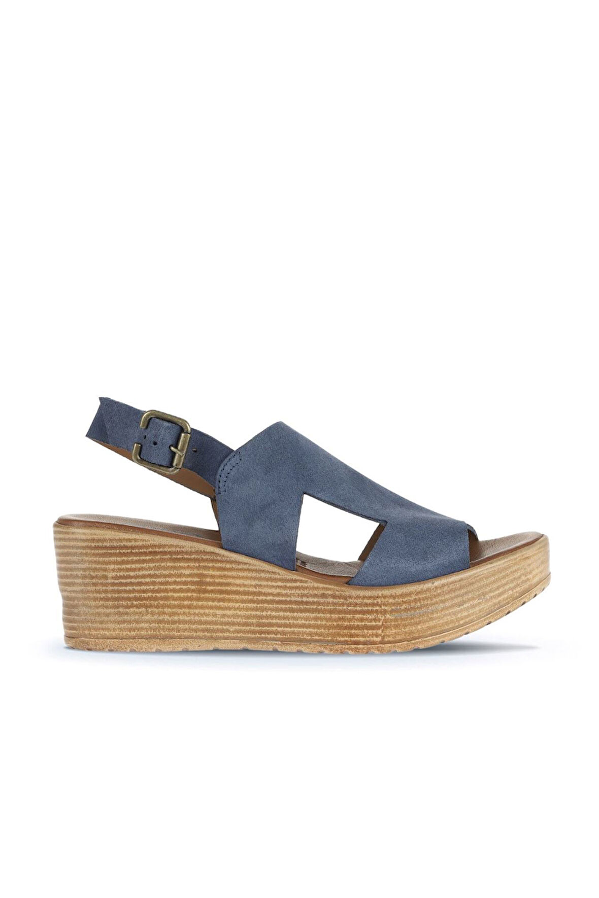 Bueno Shoes Mavi Koyu Alf Süet Kadın Dolgu Topuklu Sandalet 01wa4705