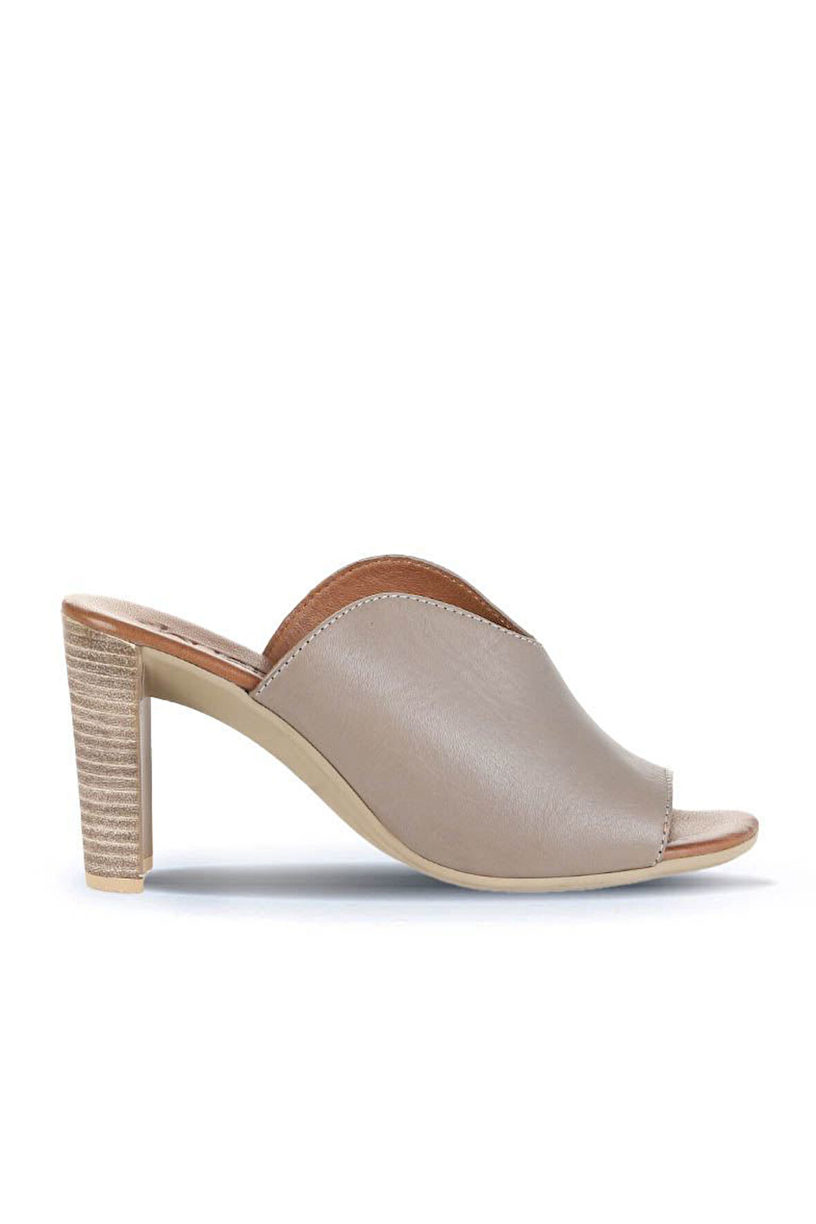 Bueno Shoes Gri Deri Kadın Topuklu Terlik 01wn4105