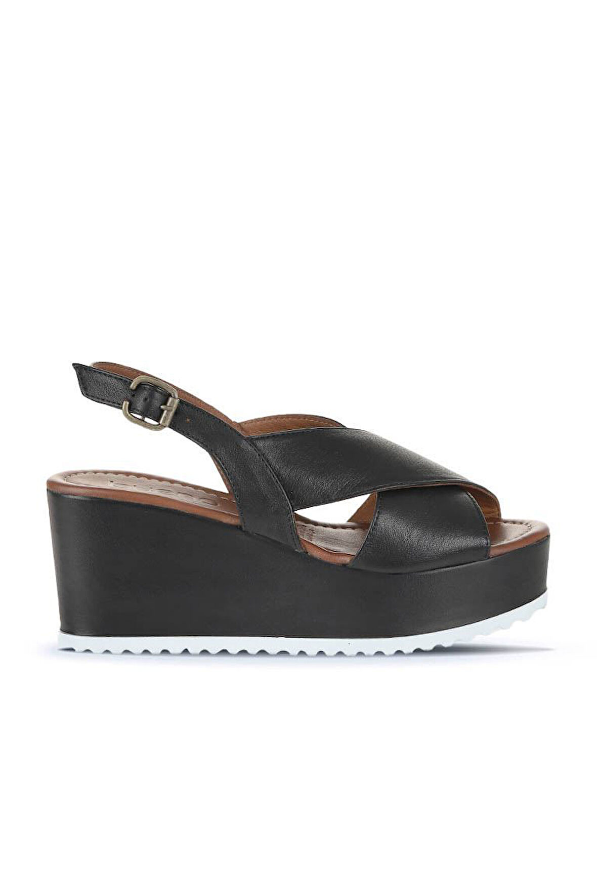 Bueno Shoes Siyah Deri Kadın Dolgu Topuklu Sandalet 01wu7001