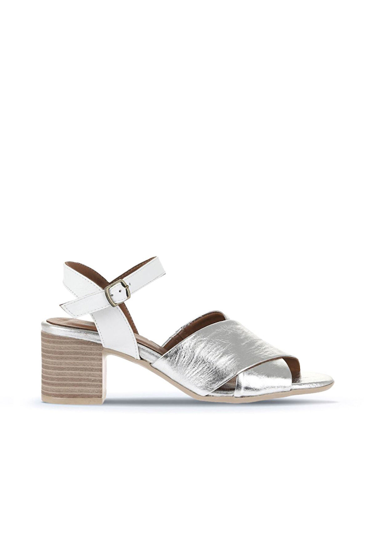 Bueno Shoes Gümüş Beyaz Deri Kadın Topuklu Sandalet 01wa2810