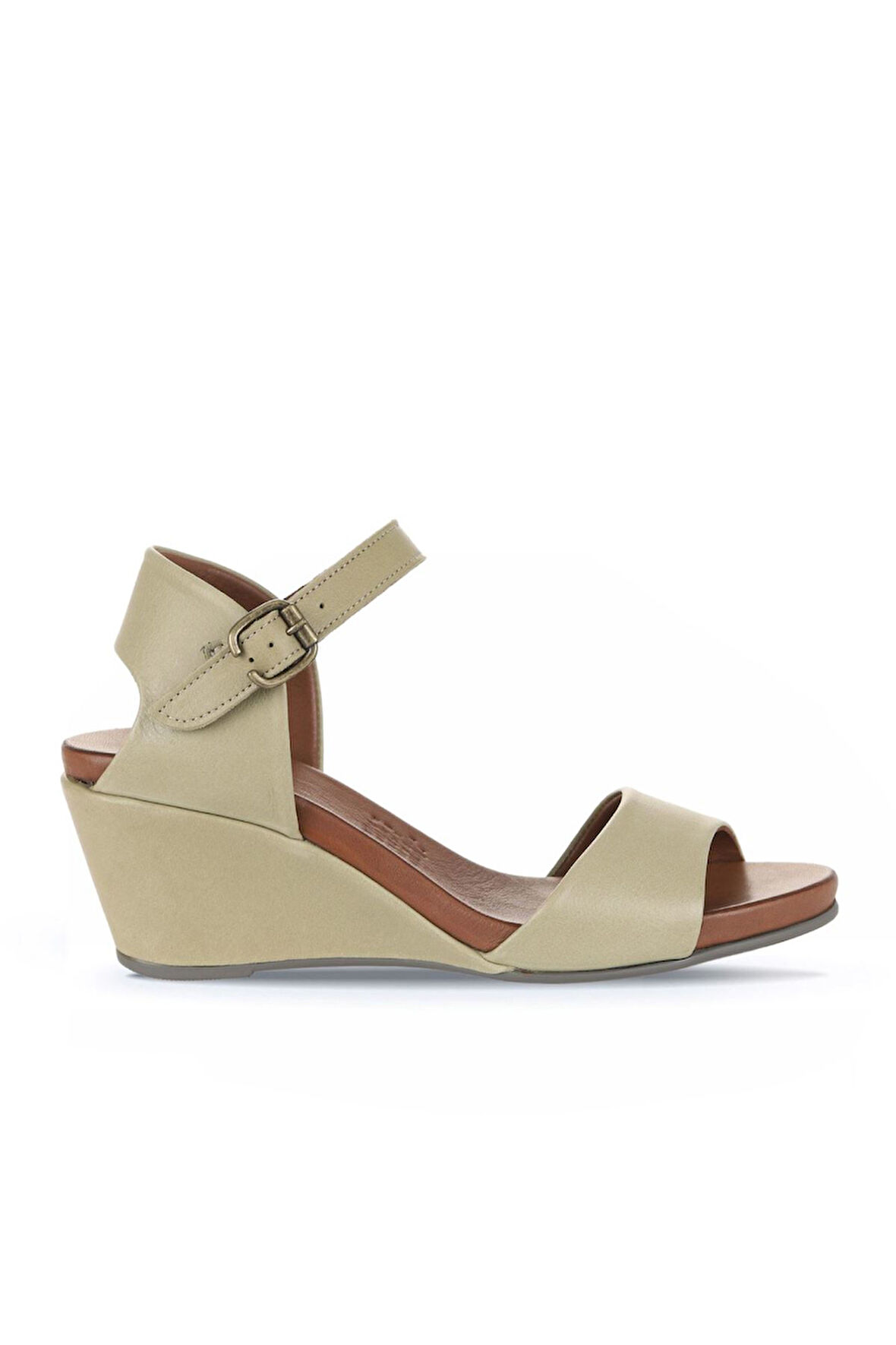 Bueno Shoes Haki Deri Kadın Dolgu Topuklu Sandalet 01wj1503