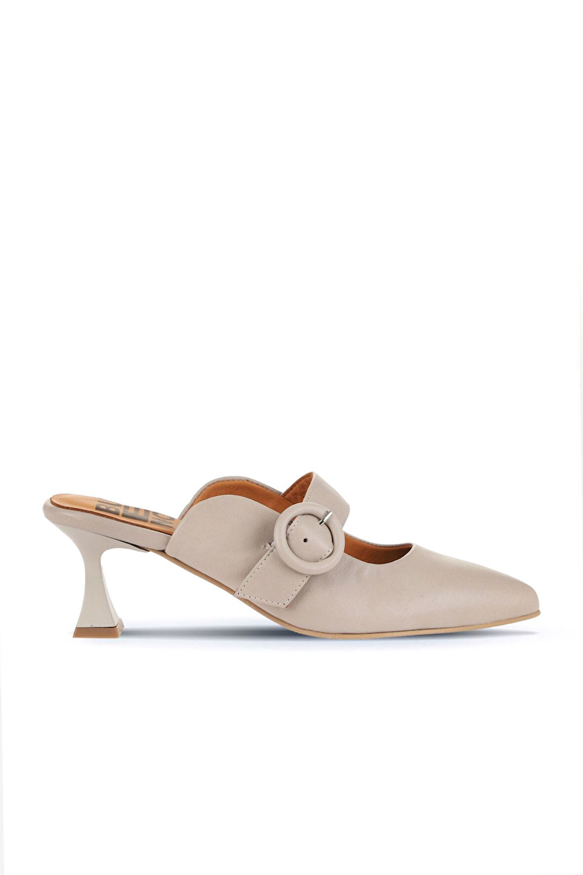 Bueno Shoes Gri Deri Kadın Topuklu Terlik 01wa1301