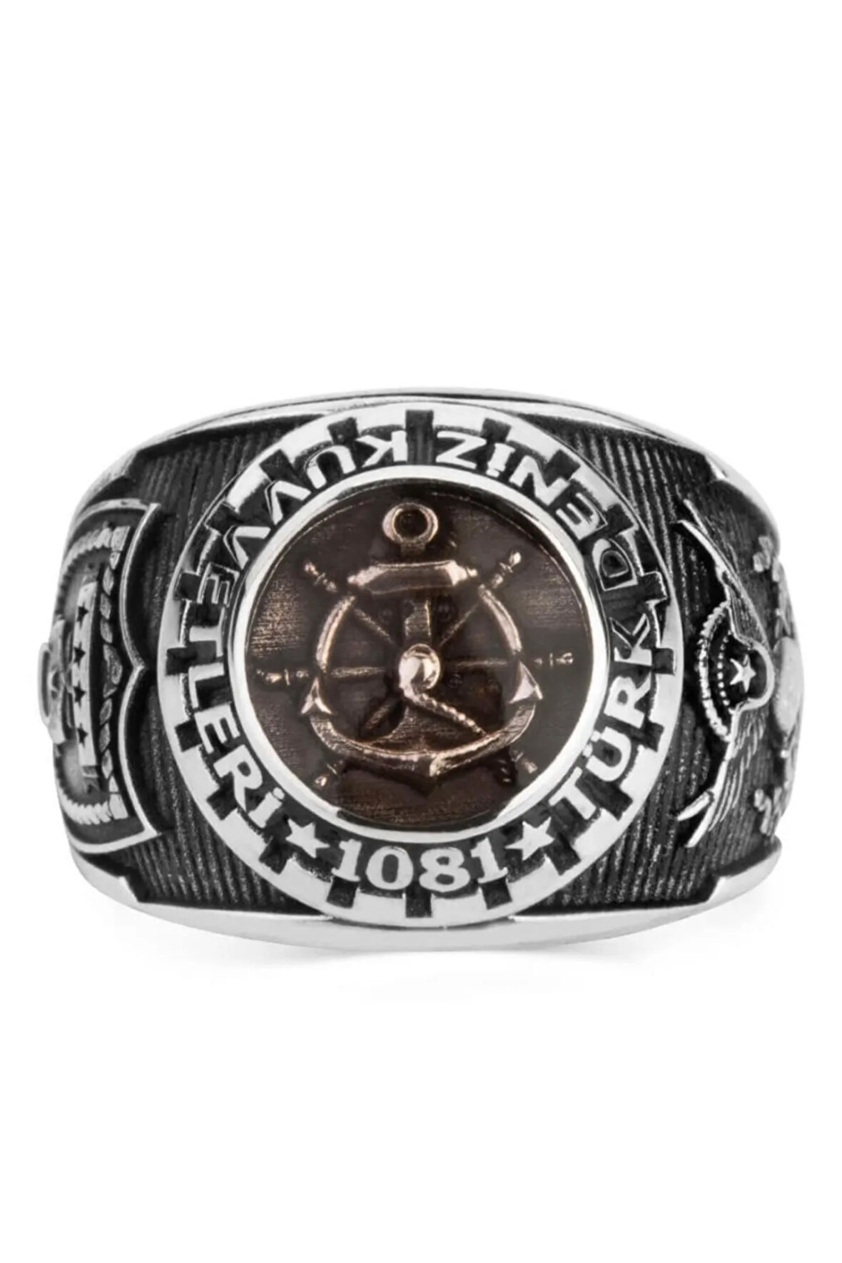 Çapalı Ve Dümen Temalı Gümüş Denizci Yüzüğü