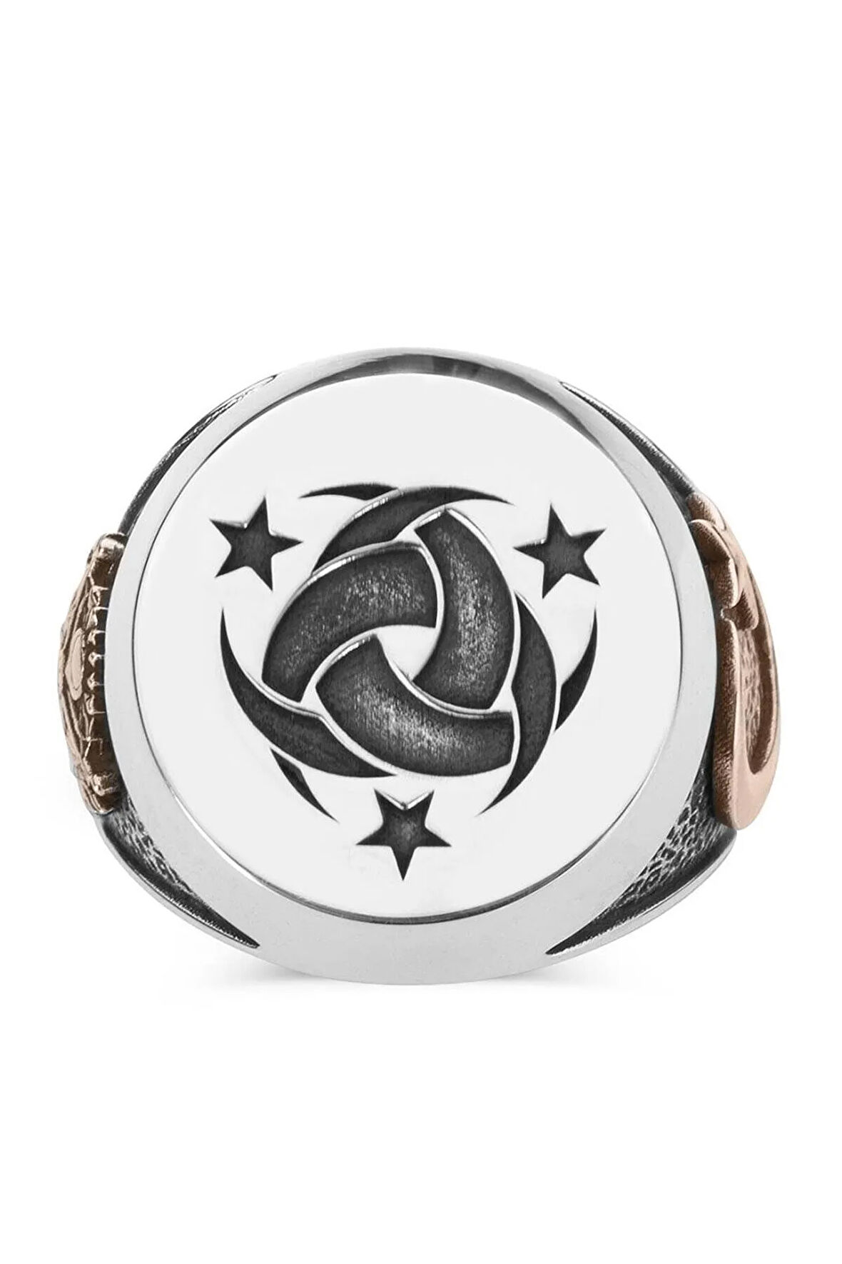 Erkek Bozkurt Ay Yıldız Figürlü Teşkilatı Mahsusa Desenli Motifli 925 Ayar Gümüş Yüzük Modeli