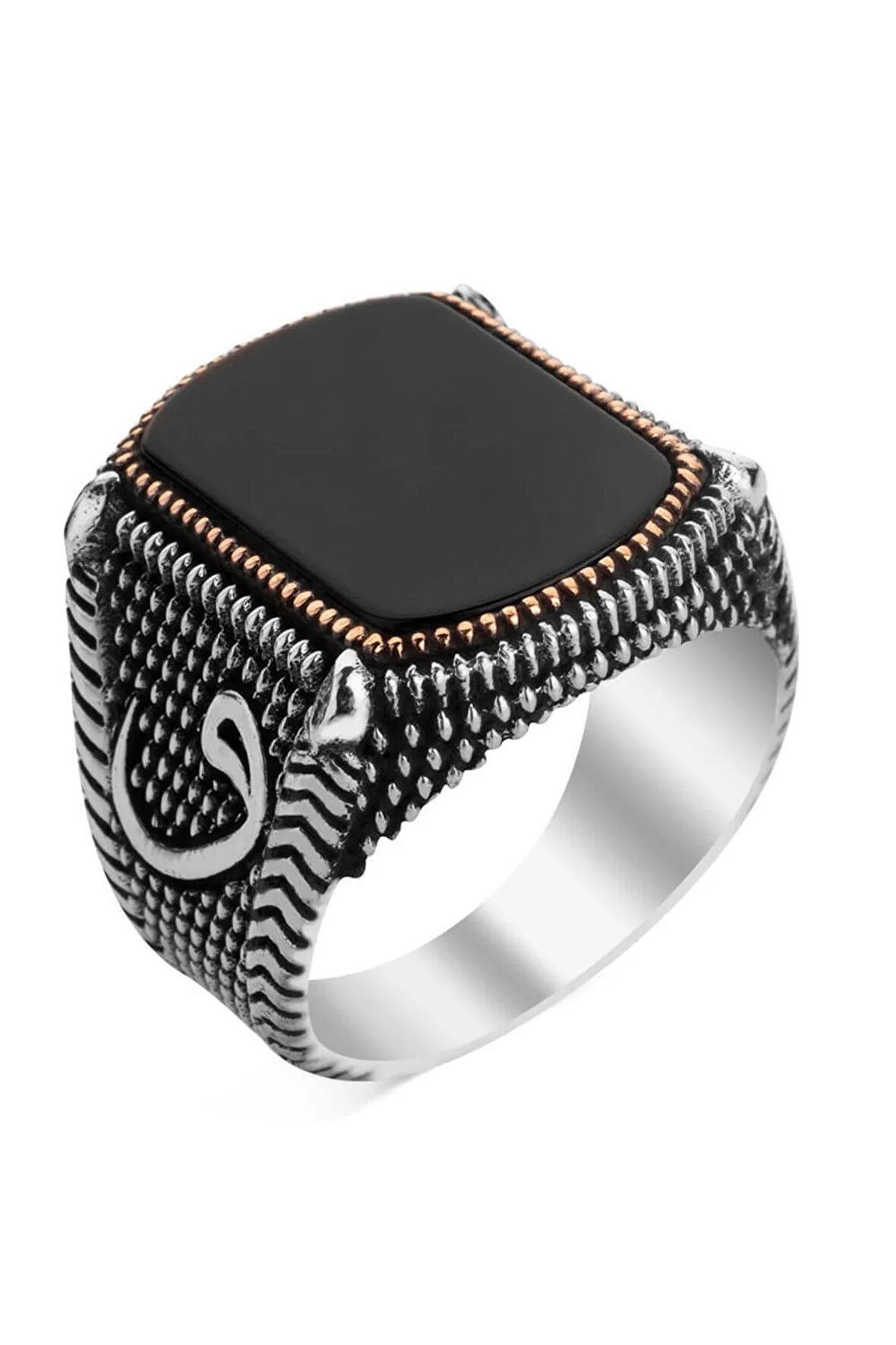 925 Ayar Gümüş Siyah Oniks Taşlı Vavlı Erkek Yüzük