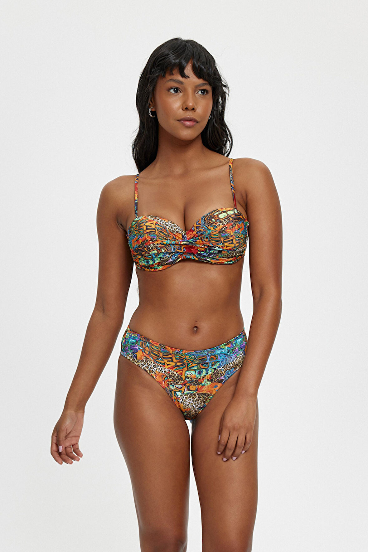 B11019 BOŞ KAPLI STRAPLEZ BİKİNİ TAKIMI ORANJ