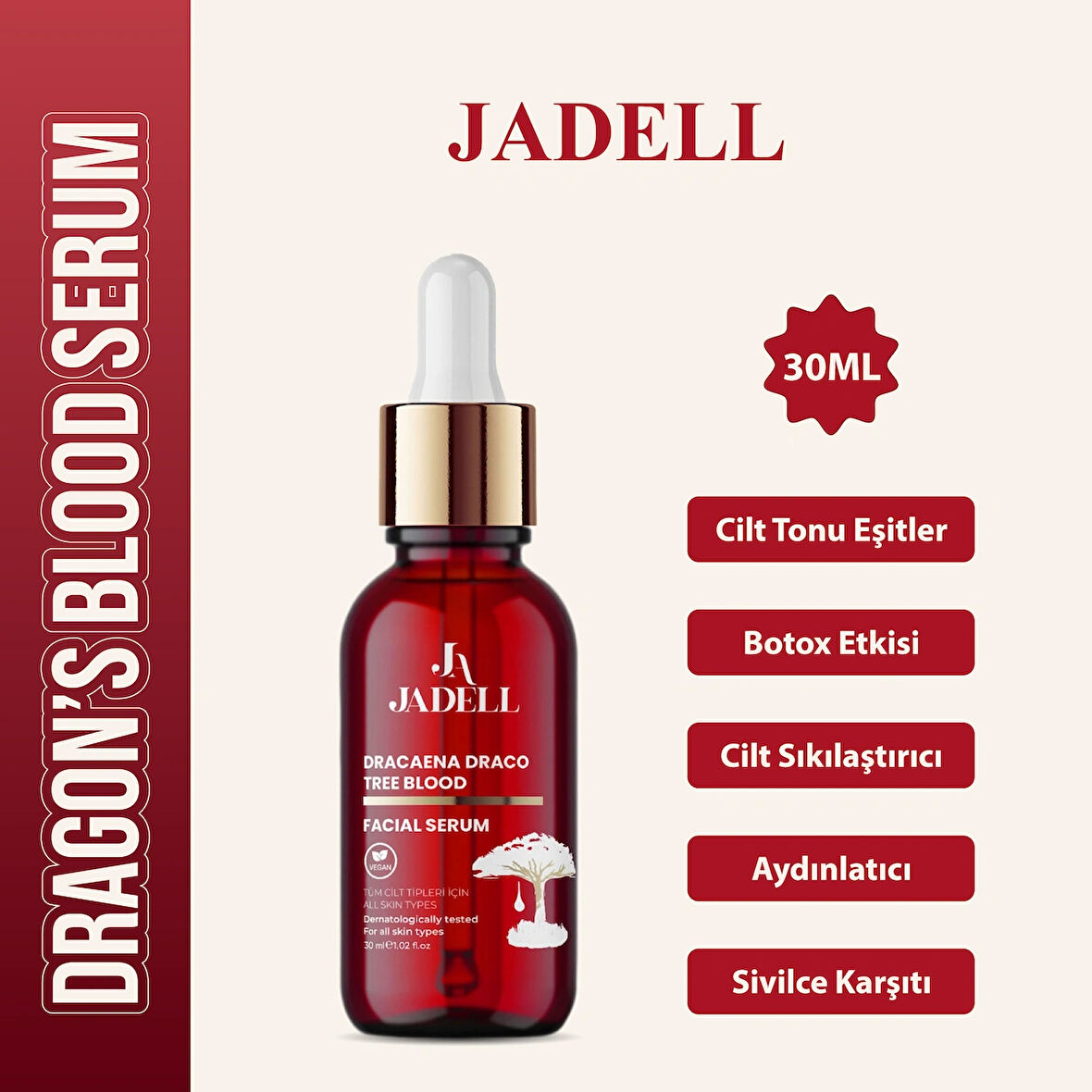 JADELL Botox Etkili Dragon's Facial Kışıklık Sarkma Sivilce Karşıtı Sıkılaştırıcı ve Aydınlatıcı Yüz Serumu 30 ml