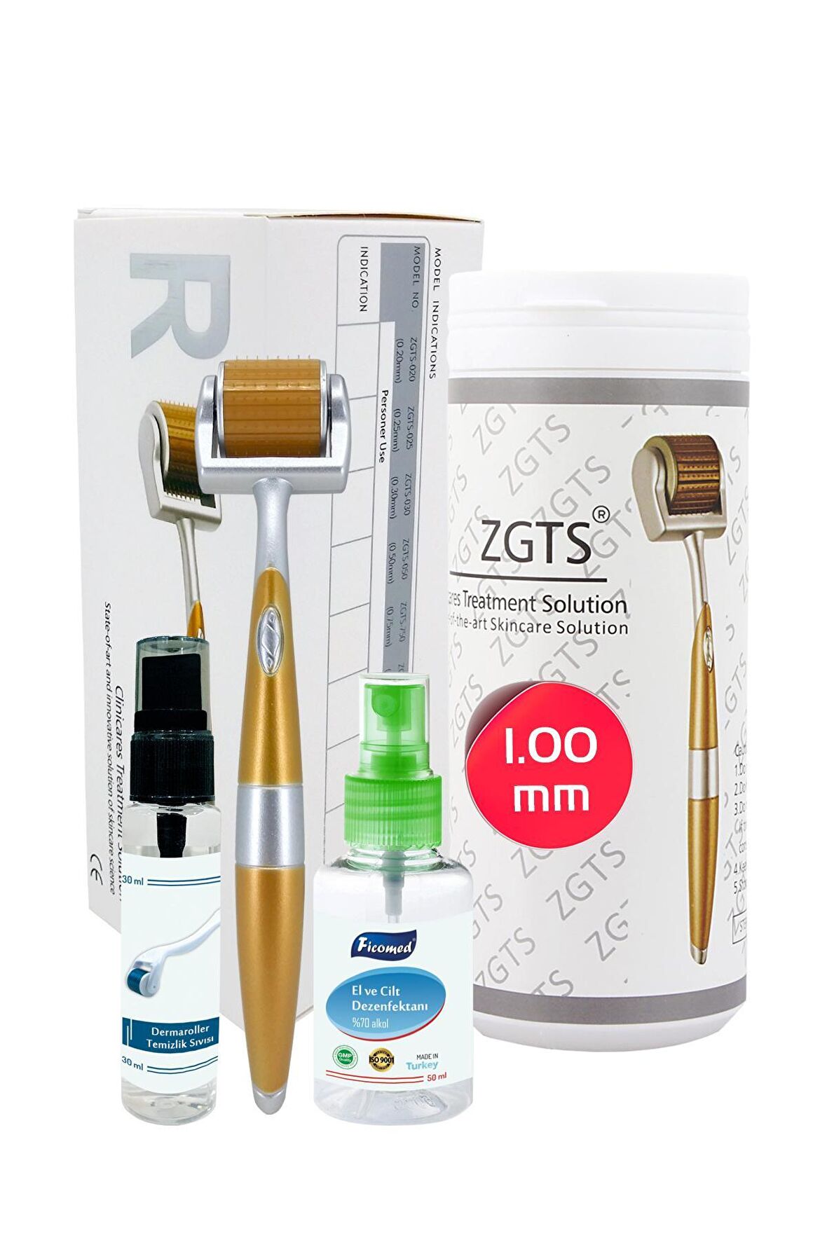 Zgts Gold Line Dermaroller 1.00mm Titanyum 192 İğneli Saç Yüz Cilt İçin Derma Roller