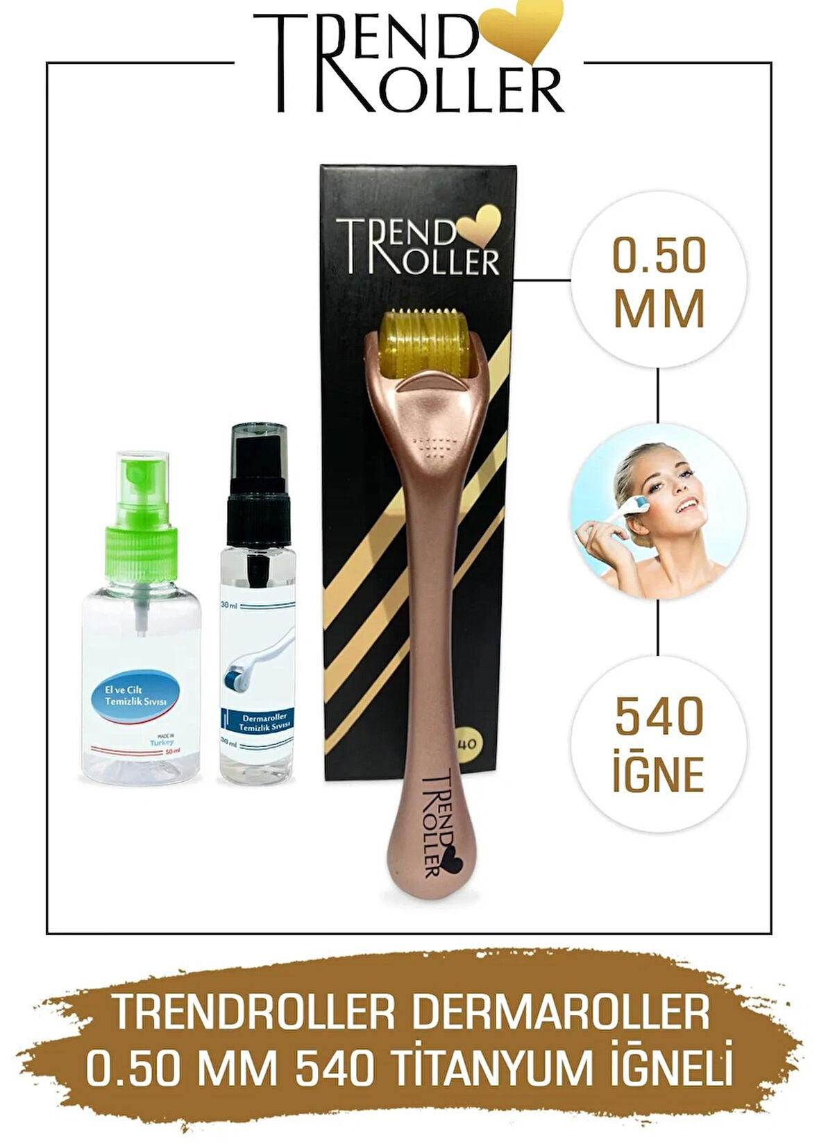 Trendroller Dermaroller 0.50mm Titanyum 540 Iğne Orijinal Derma Roller