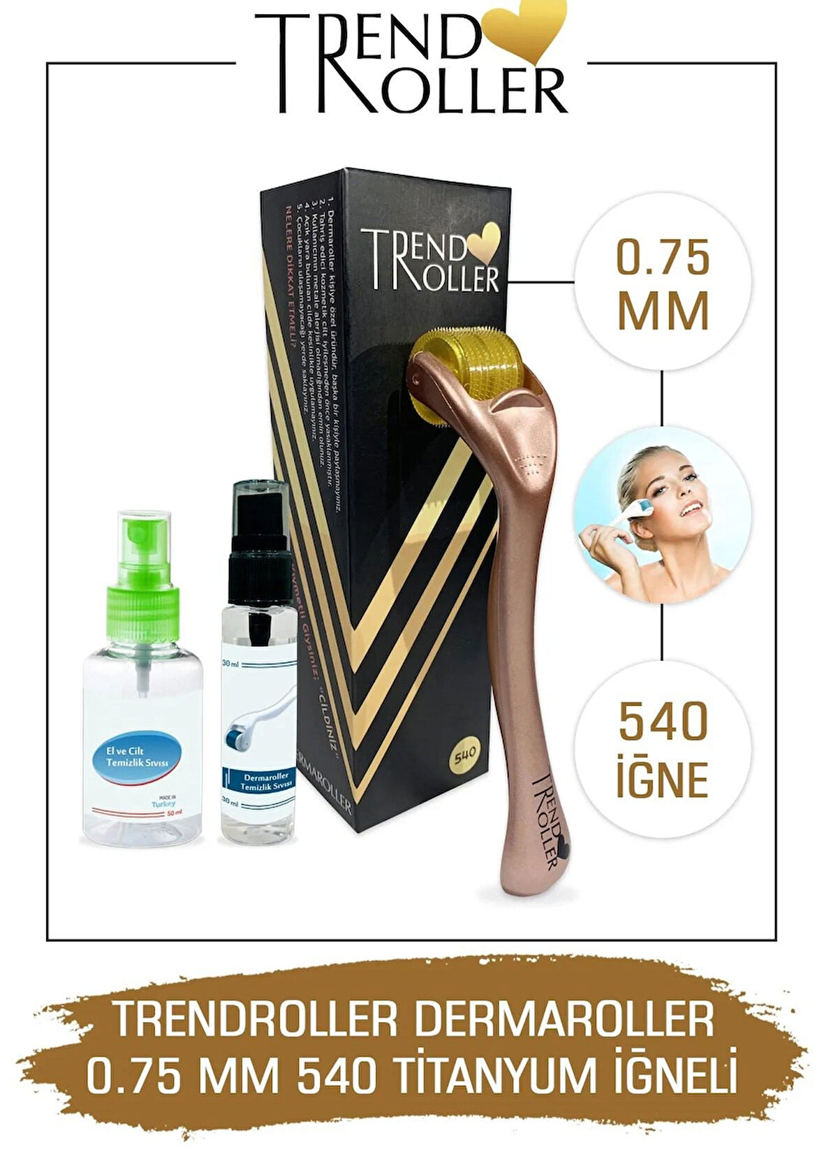 Trendroller Dermaroller 0.75mm Titanyum 540 Iğne Orijinal Derma Roller