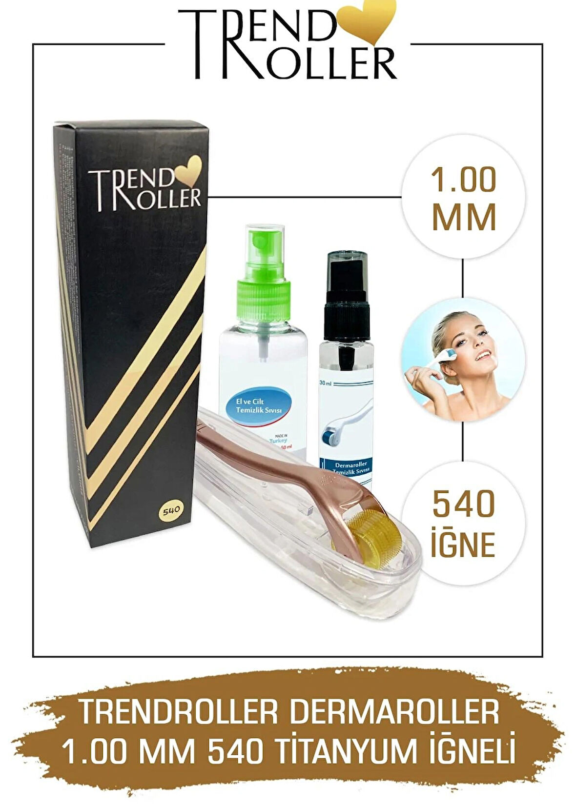 Trendroller Dermaroller 1.00mm Titanyum 540 Iğne Orijinal Derma Roller