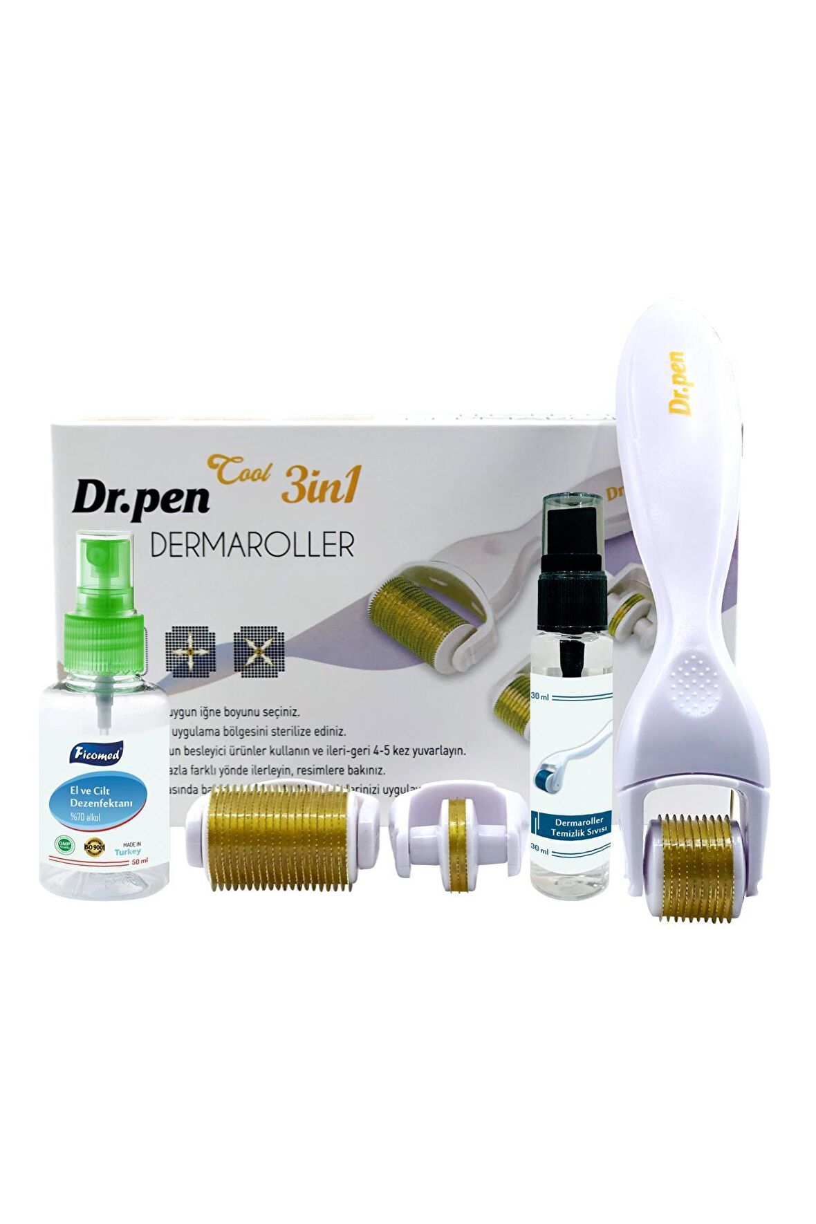 Dr.pen Cool 3in1 Dermaroller Değiştirilebilir 3 Başlıklı Titanyum İğneli Derma Roller