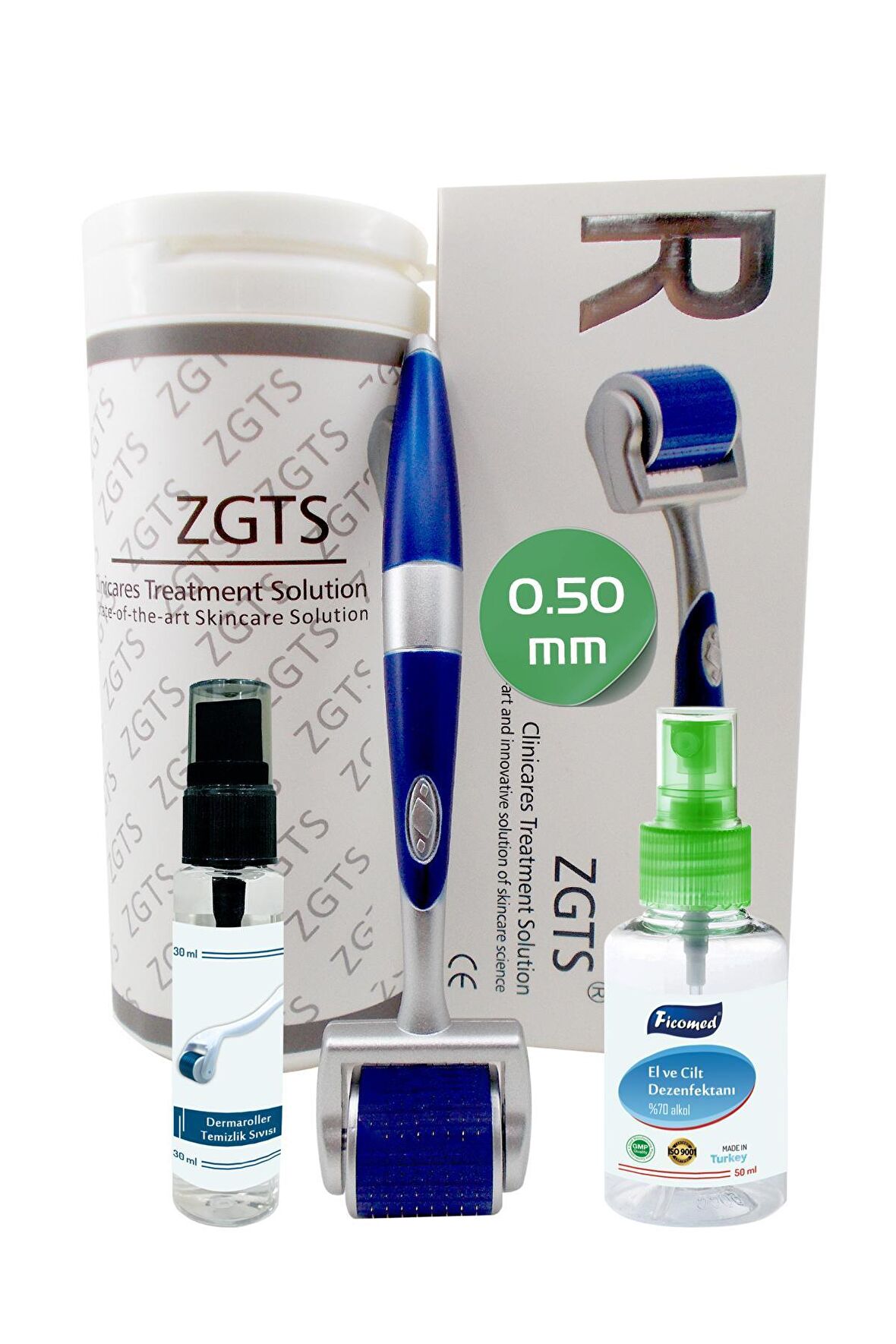 Zgts Blue Line Dermaroller 0.50mm Titanyum 192 İğneli Saç Yüz Cilt İçin Derma Roller