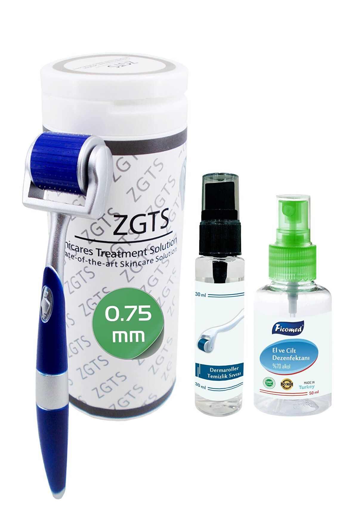 Zgts Blue Line Dermaroller 0.75mm Titanyum 192 İğneli Saç Yüz Cilt İçin Derma Roller