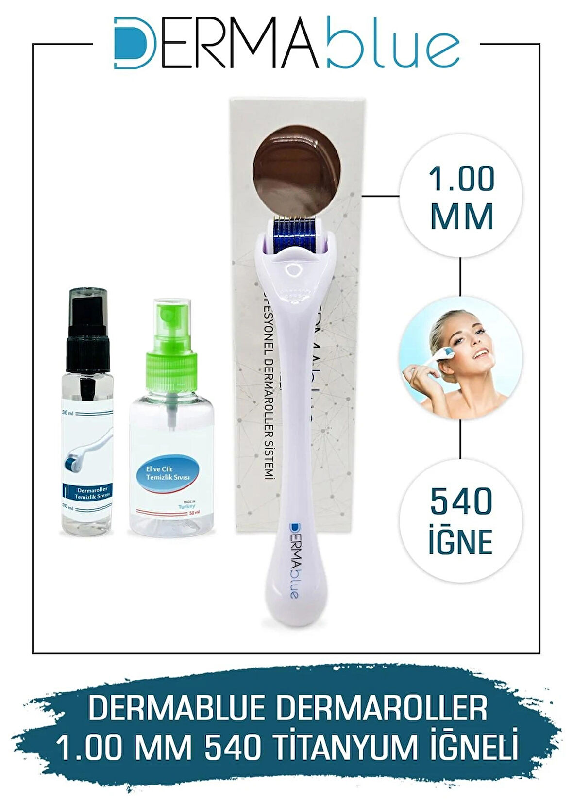 Dermablue 1.00mm Dermaroller 540 Titanyum Iğneli Orijinal Derma Roller