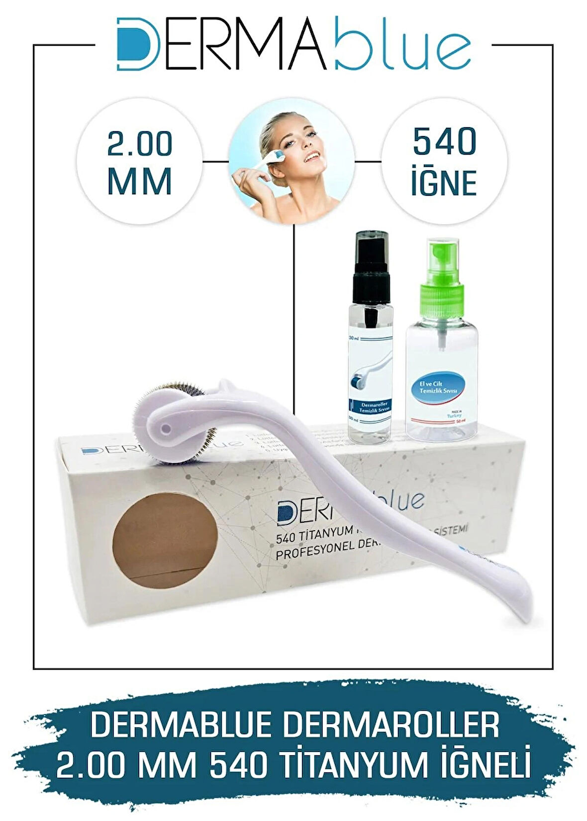 Dermablue 2.00mm Dermaroller 540 Titanyum Iğneli Orijinal Derma Roller