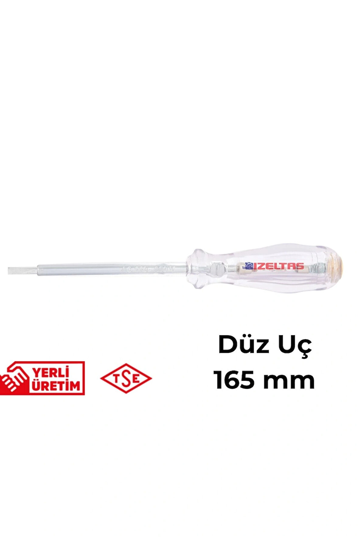 İzeltaş Elektrik Kontrol Kalemi Düz Uçlu Master 165 mm Elektrikçi Profesyonel Paslanmaz Çelik Güvenli Sağlam Uzun Ömürlü Priz Ölçüm Tornavidası