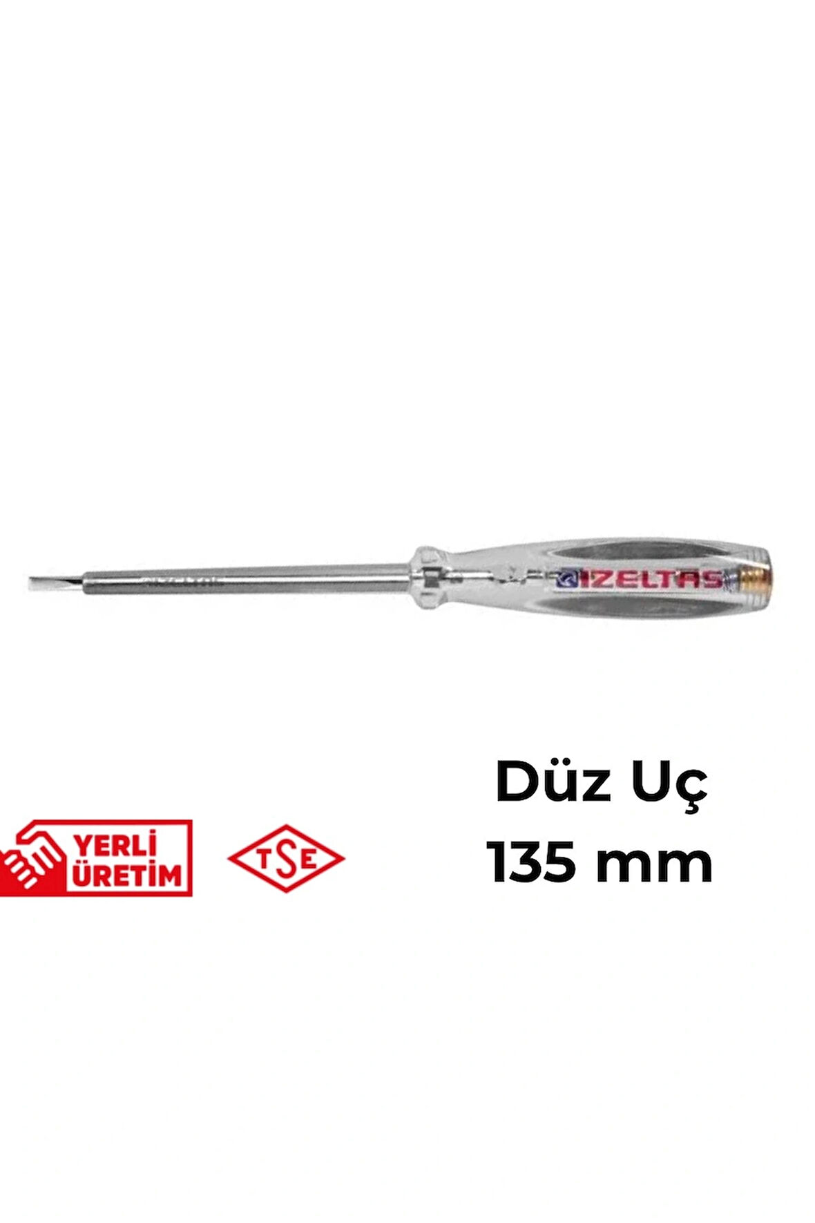 İzeltaş Elektrik Kontrol Kalemi Düz Uçlu 135 mm Elektrikçi Profesyonel Paslanmaz Çelik Güvenli Sağlam Uzun Ömürlü Priz Ölçüm Tornavidası