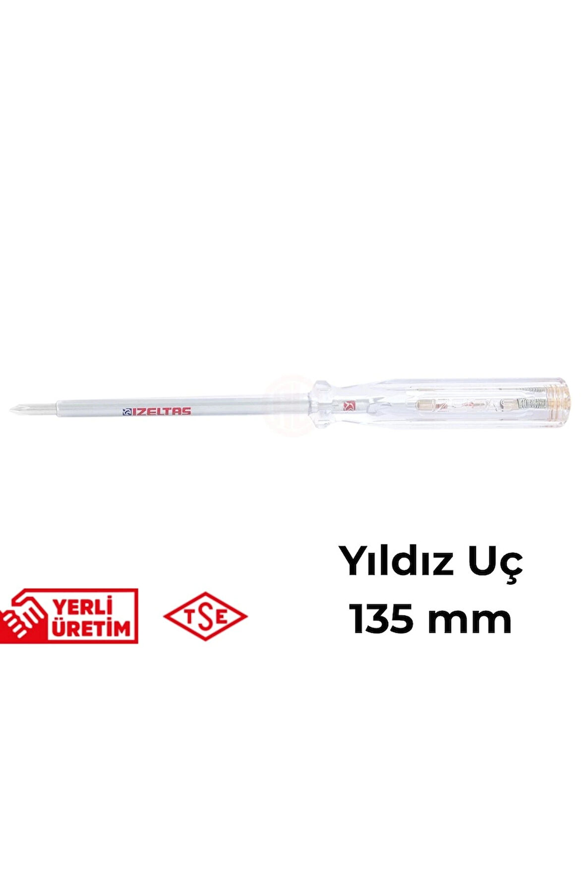İzeltaş Elektrik Kontrol Kalemi Yıldız Uçlu 135 mm Elektrikçi Profesyonel Paslanmaz Çelik Güvenli Sağlam Uzun Ömürlü Priz Ölçüm Tornavidası
