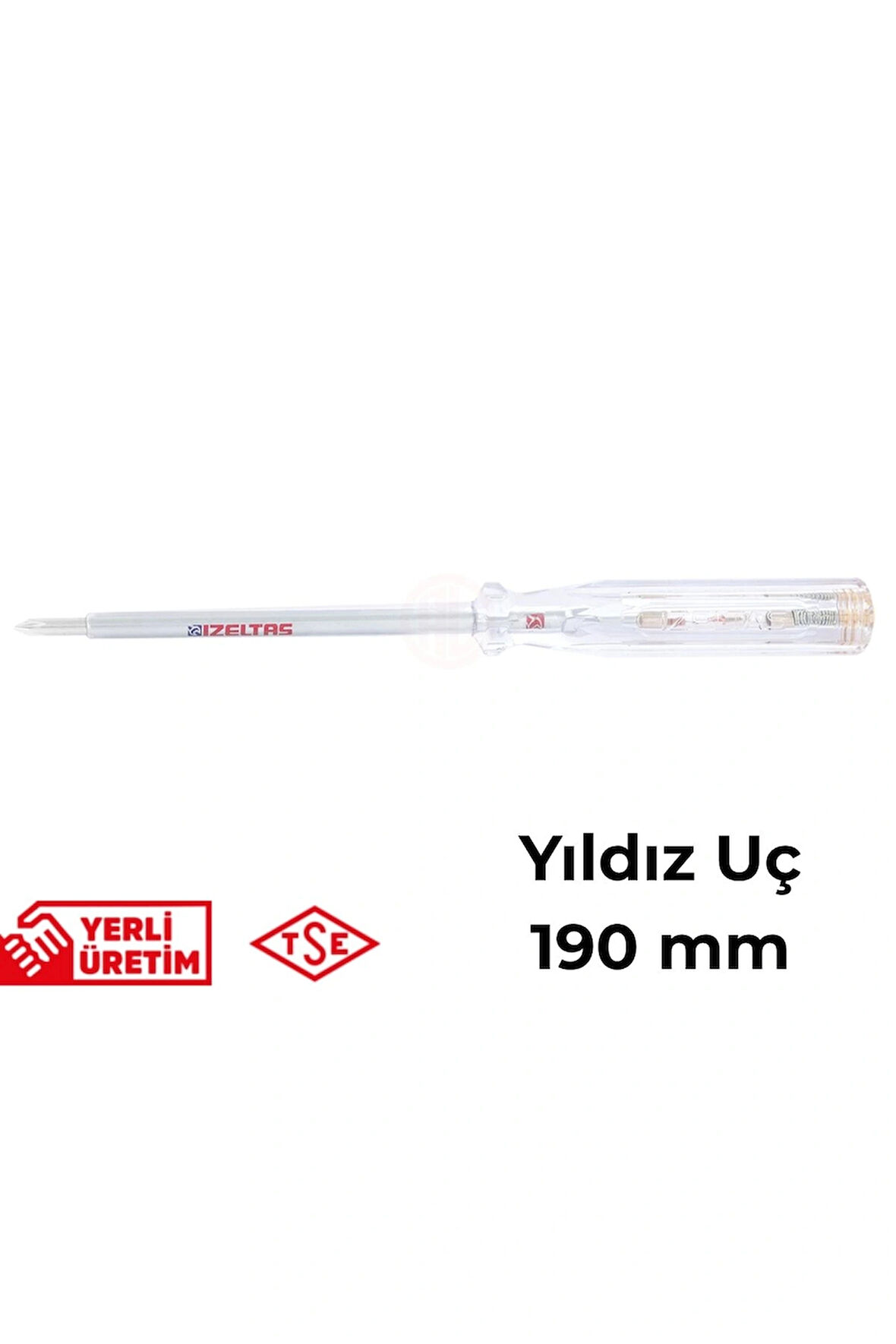 İzeltaş Elektrik Kontrol Kalemi Yıldız Uçlu 190 mm Elektrikçi Profesyonel Paslanmaz Çelik Güvenli Sağlam Uzun Ömürlü Priz Ölçüm Tornavidası