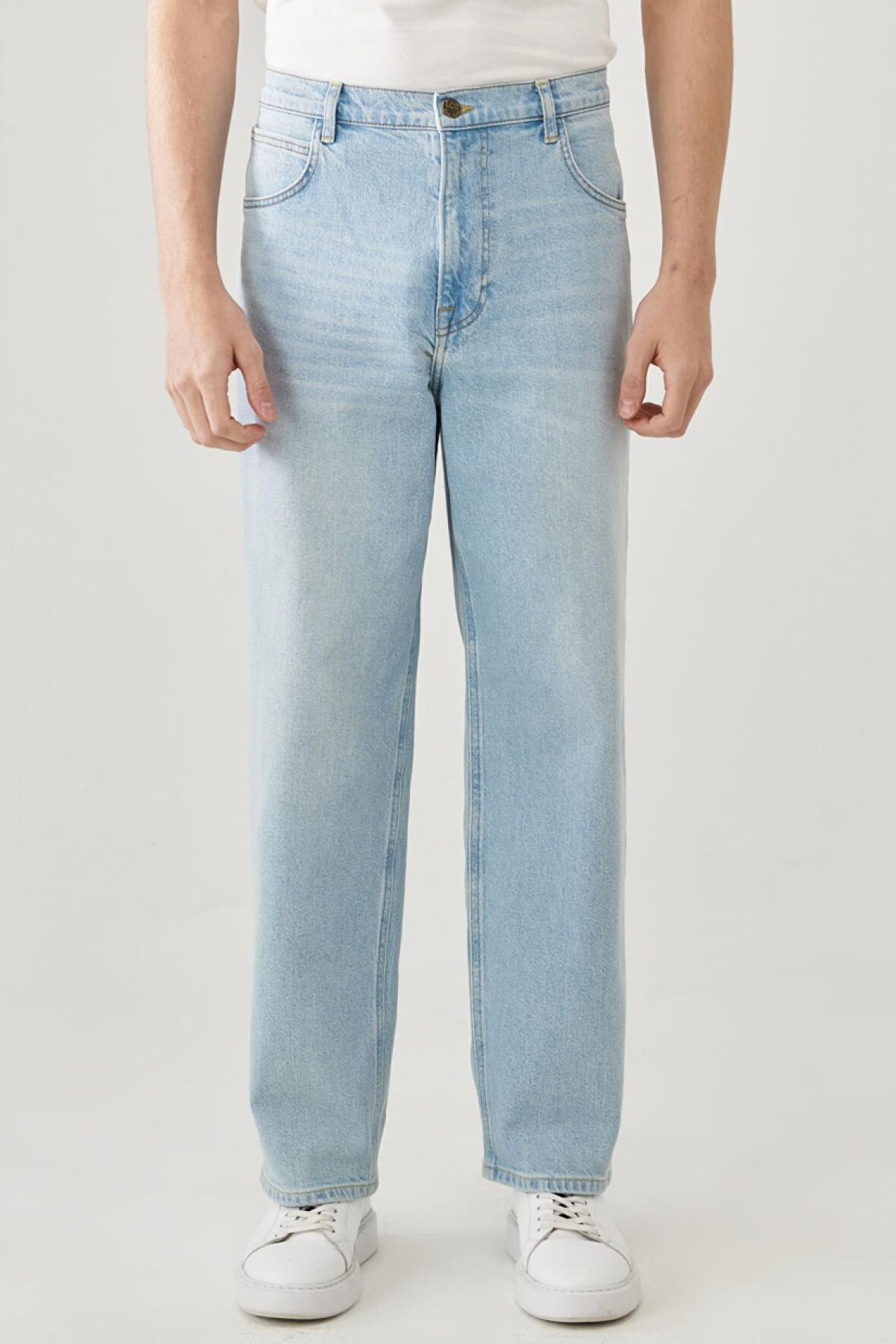 Loose Straight Fit Denim Jean Kot Pantolon