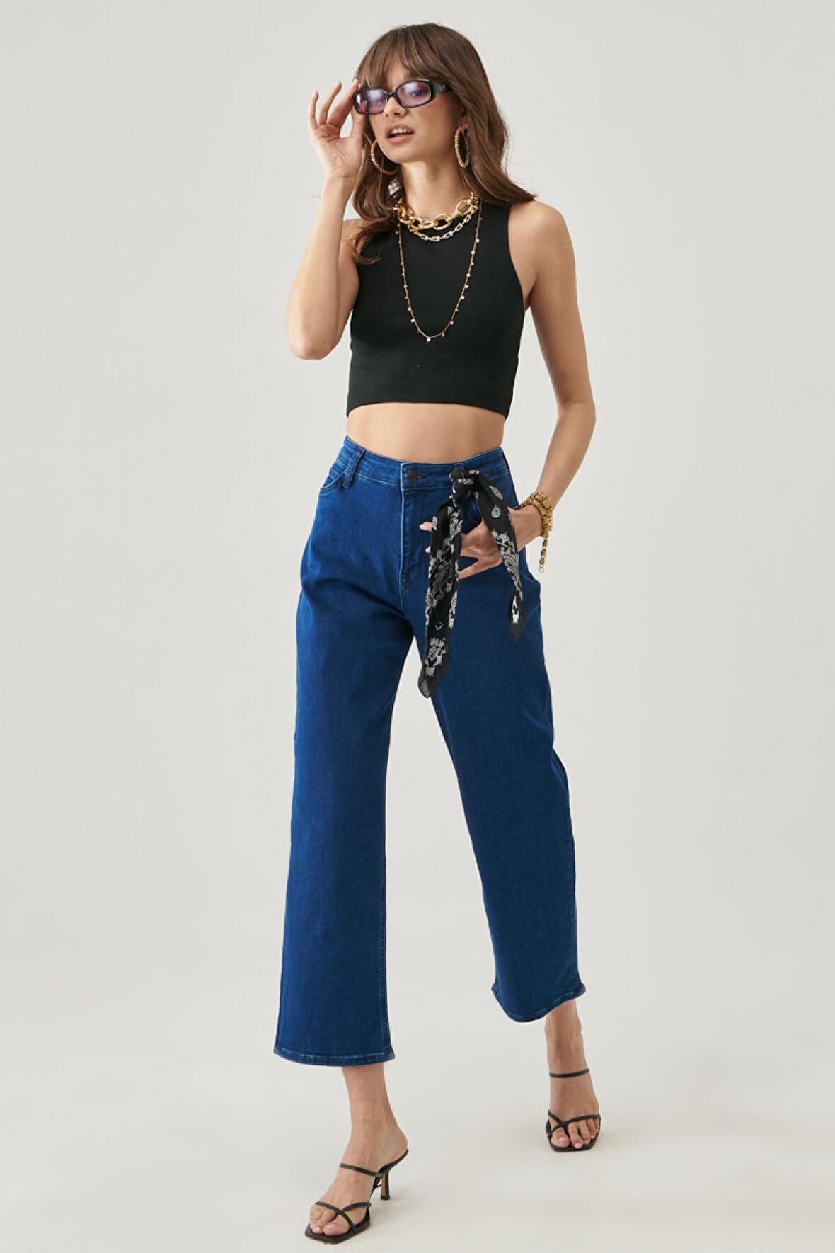 Wide Leg Fit Yüksek Bel Geniş Paça Esnek Jean Kot Pantolon