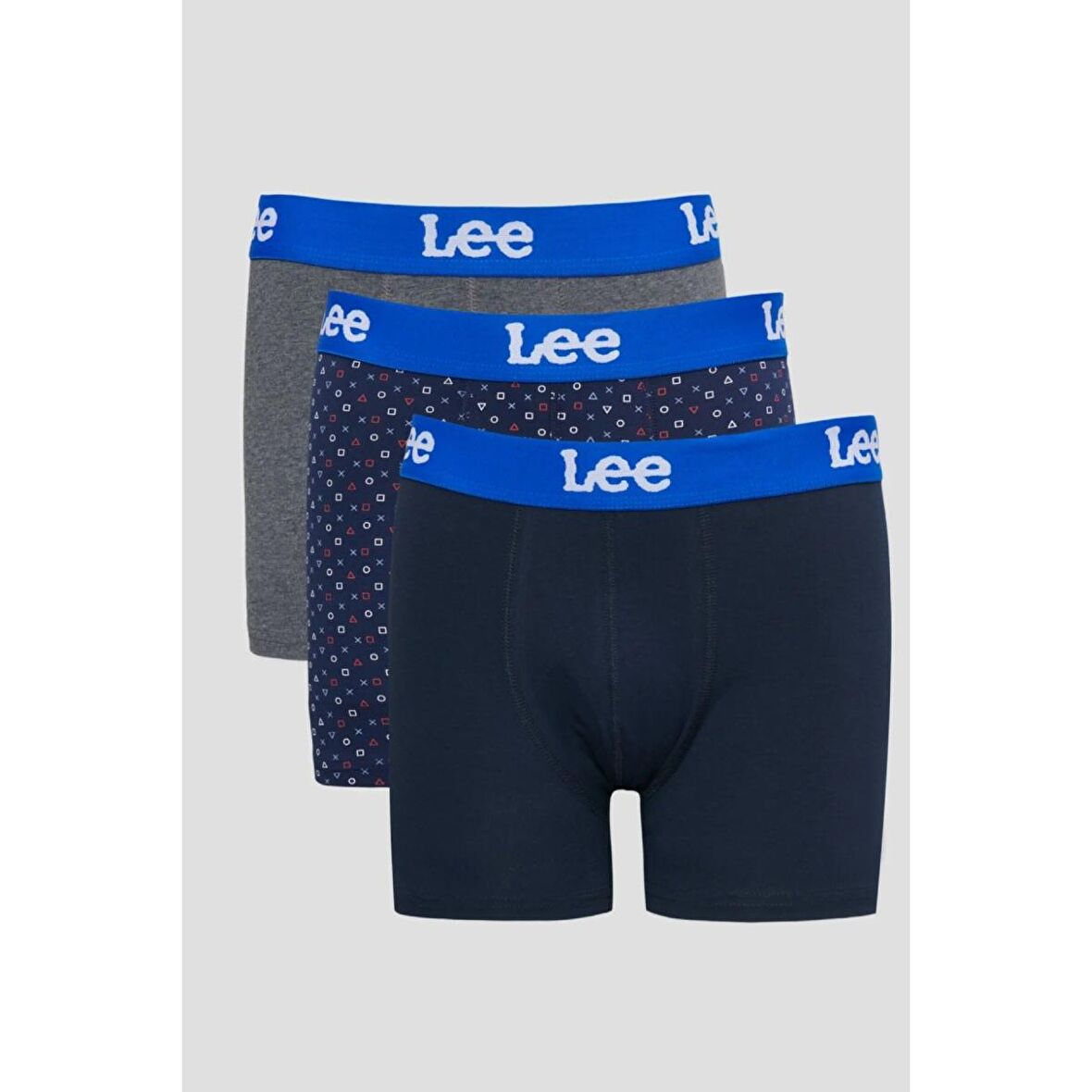 Jackadandy Regular Fit Lacivert Desenli Gri Melanj Logolu 3'lü Boxer Paketi