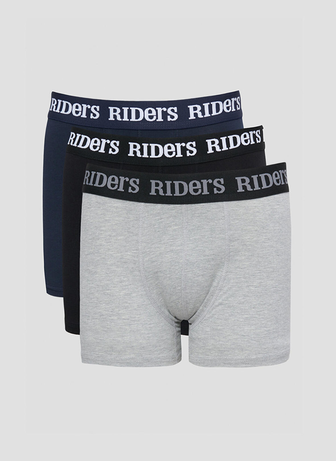 Riders By Lee Pamuklu Esnek Regular Fit Gri Melanj Siyah Lacivert Logolu 3'lü Boxer Paketi