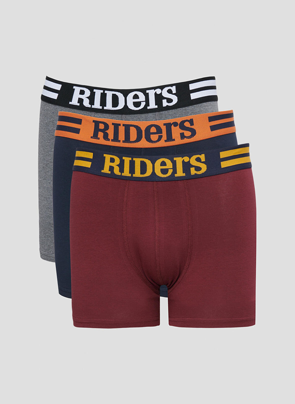 Riders By Lee Pamuklu Esnek Regular Fit Bordo Lacivert Gri Melanj Logolu 3'lü Boxer Paketi