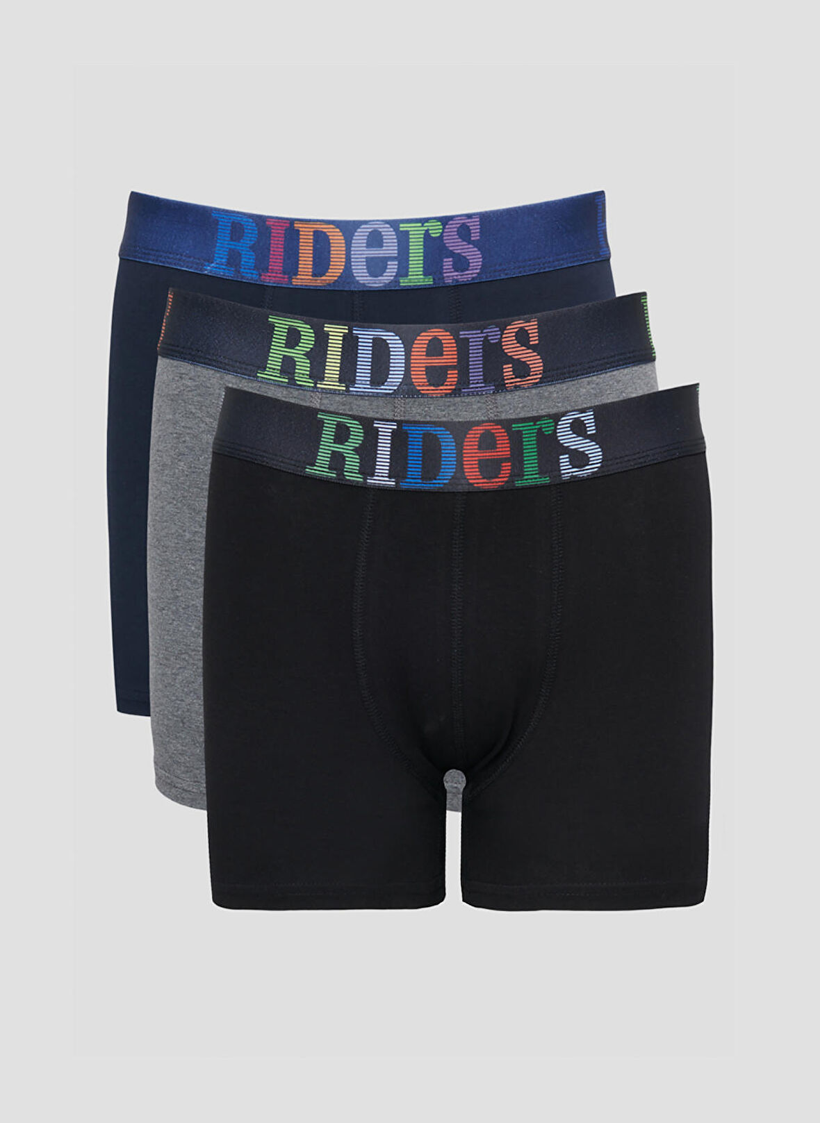 Riders By Lee Pamuklu Esnek Regular Fit Siyah Gri Melanj Lacivert Logolu 3'lü Boxer Paketi