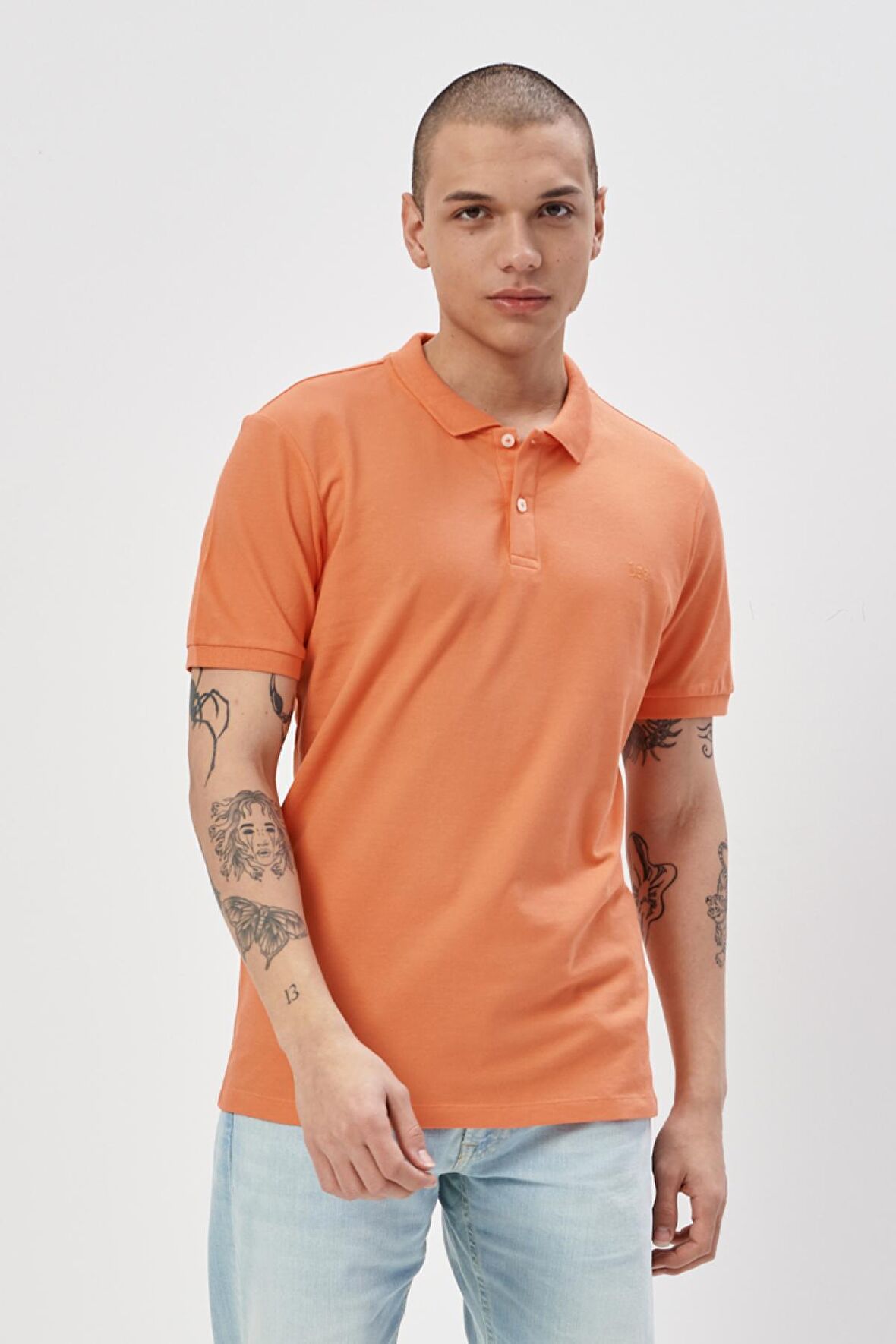 Regular Fit Normal Kesim %100 Pamuk Polo Yaka Turuncu Tişört