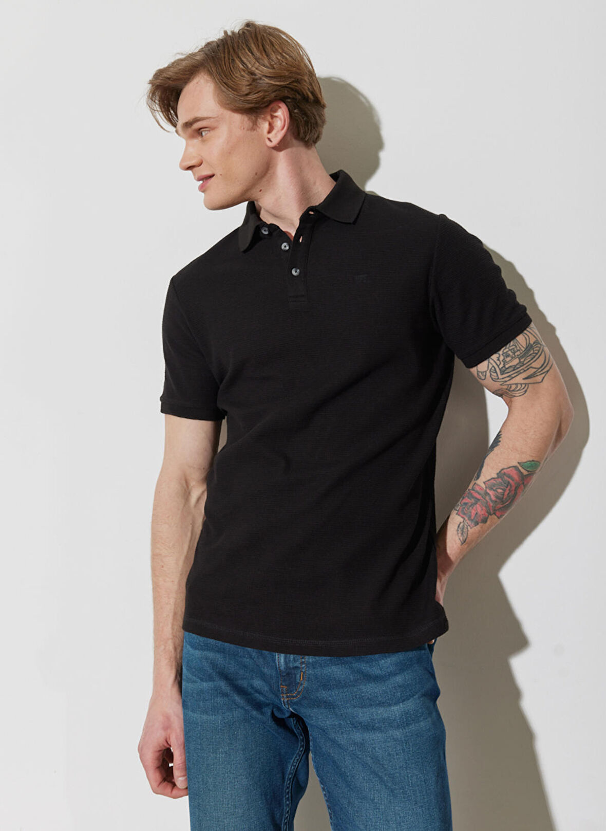 Regular Fit Normal Kesim %100 Pamuk Polo Yaka Siyah Tişört