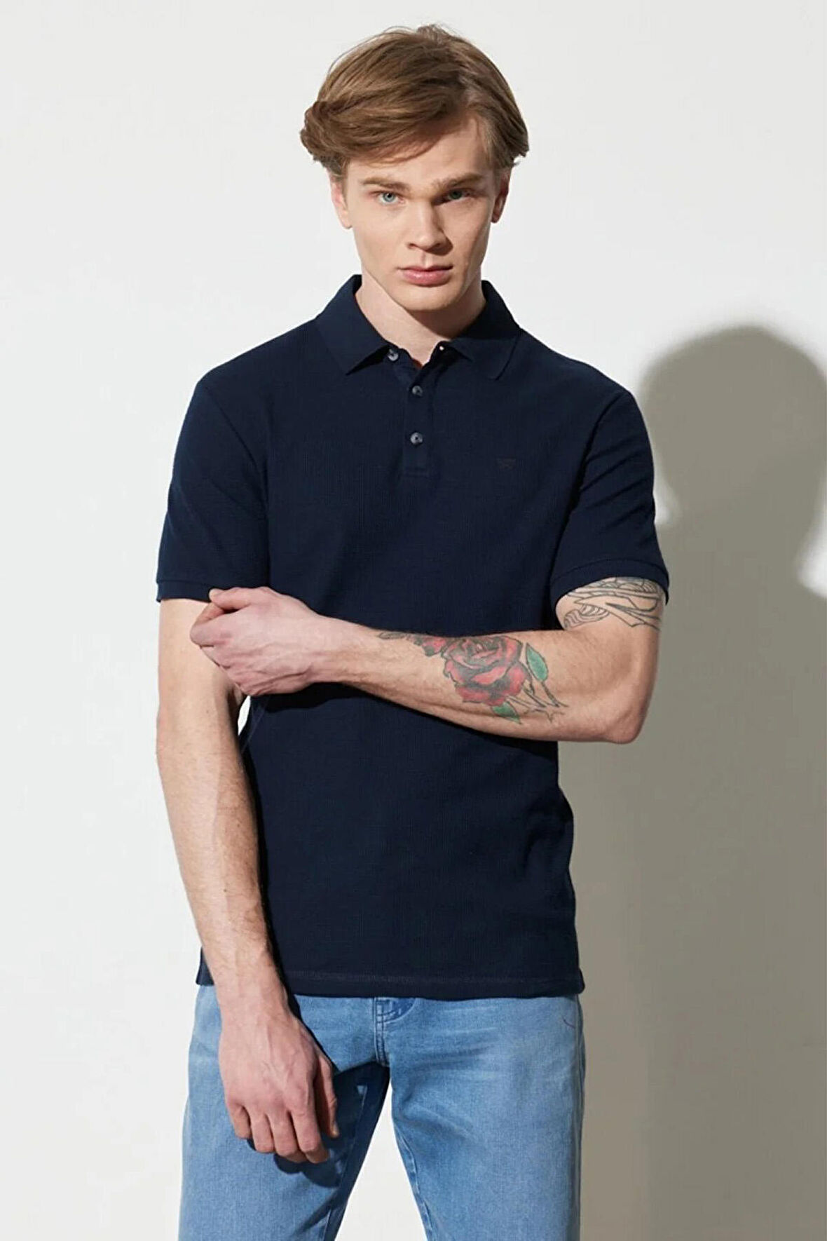 Regular Fit Normal Kesim %100 Pamuk Polo Yaka Lacivert Tişört